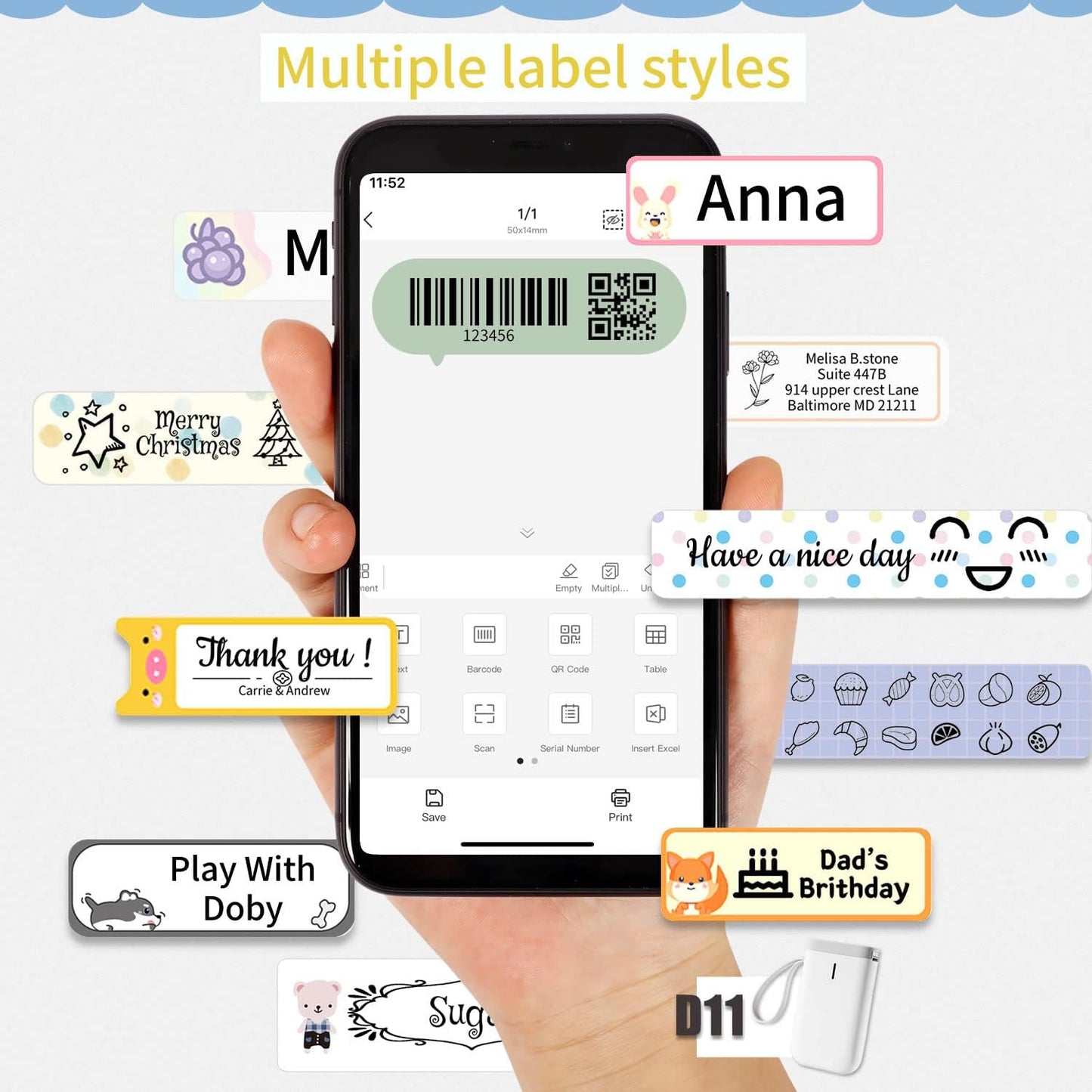 D110-M Label Maker Sticker Machine-Thermal Label Printer Inkless Portable Bluetooth Label Sticker Maker, Mini Bulk Printer for Business Home Office Compatible iOS Android USB Rechargeable-Green