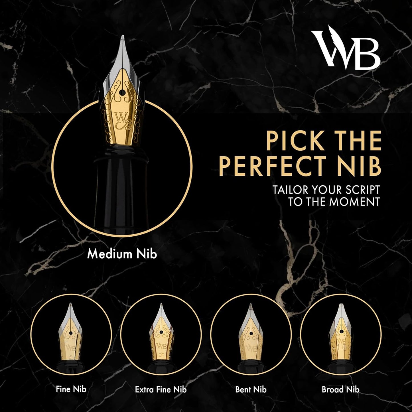 Wordsworth & Black Fountain Pen Set, Bent Nib, Includes 24 Pack Ink Cartridges, Ink Refill Converter & Gift Box, Chrome Finish, Calligraphy, [Black Chrome], Perfect for Men & Women