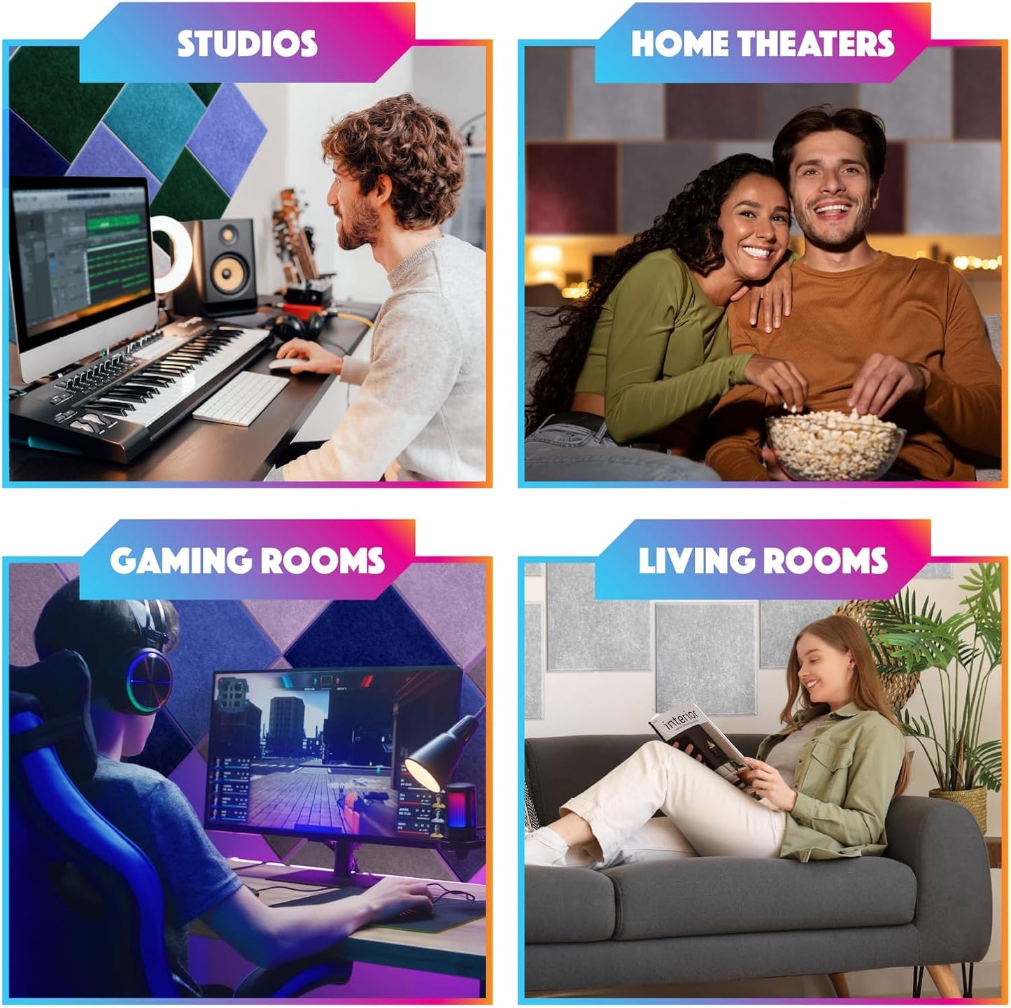 18 Pack Acoustic Panels Self Adhesive Sound absorbing Wall Panels, High Density Dampening Panel, 12X12X0.4 Inch Square Wall Panels in Home,Office,Reccording Room,Studio (Wine Red)