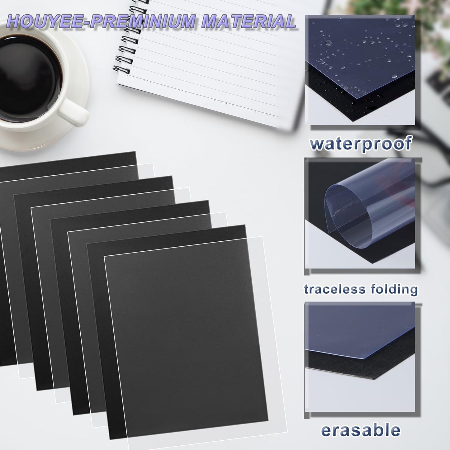 100 Pack Binding Covers Set, 8.5x11 Inches, Including 50 Pcs 12 Mil Ultra Clear PET Binding Covers, 50 Pcs 12 Mil Black Sand Textured