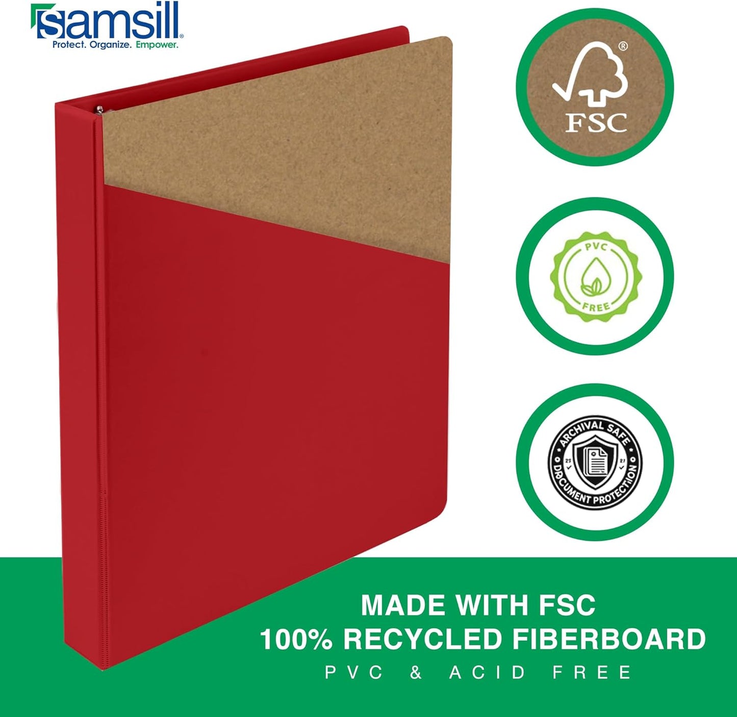 Samsill 1 Inch 3 Ring Binders, Made in USA, Economy Round Ring, Clear View Cover, 200 Sheet Capacity - for School, Home, Office - Red, 4 Pack