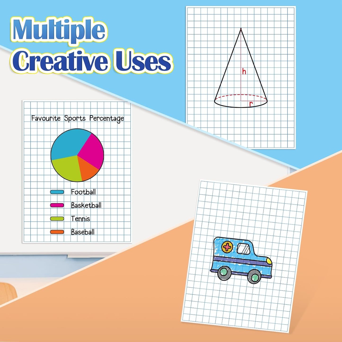 Aizweb Giant Magnetic Graph Paper,Dry Erase Grid Paper Graphing Paper for Classroom Whiteboard Accessories,Chart Paper Teacher Must Have Homeschool Teaching Supplies,Teacher Essential,21.5" x 16.5"