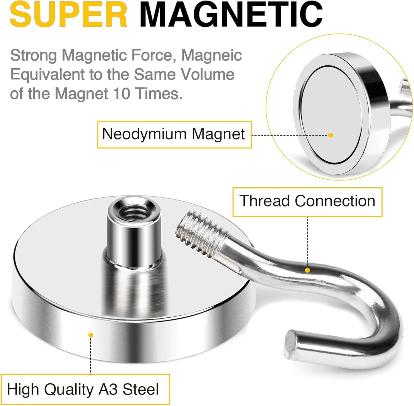 DIYMAG Magnetic Hooks,110 lb Heavy Duty Strong Magnet with Hook for Hanging Rare Earth Neodymium Magnet for Fridge Kitchen Cruise Grill Garage and Storage 12 Packs