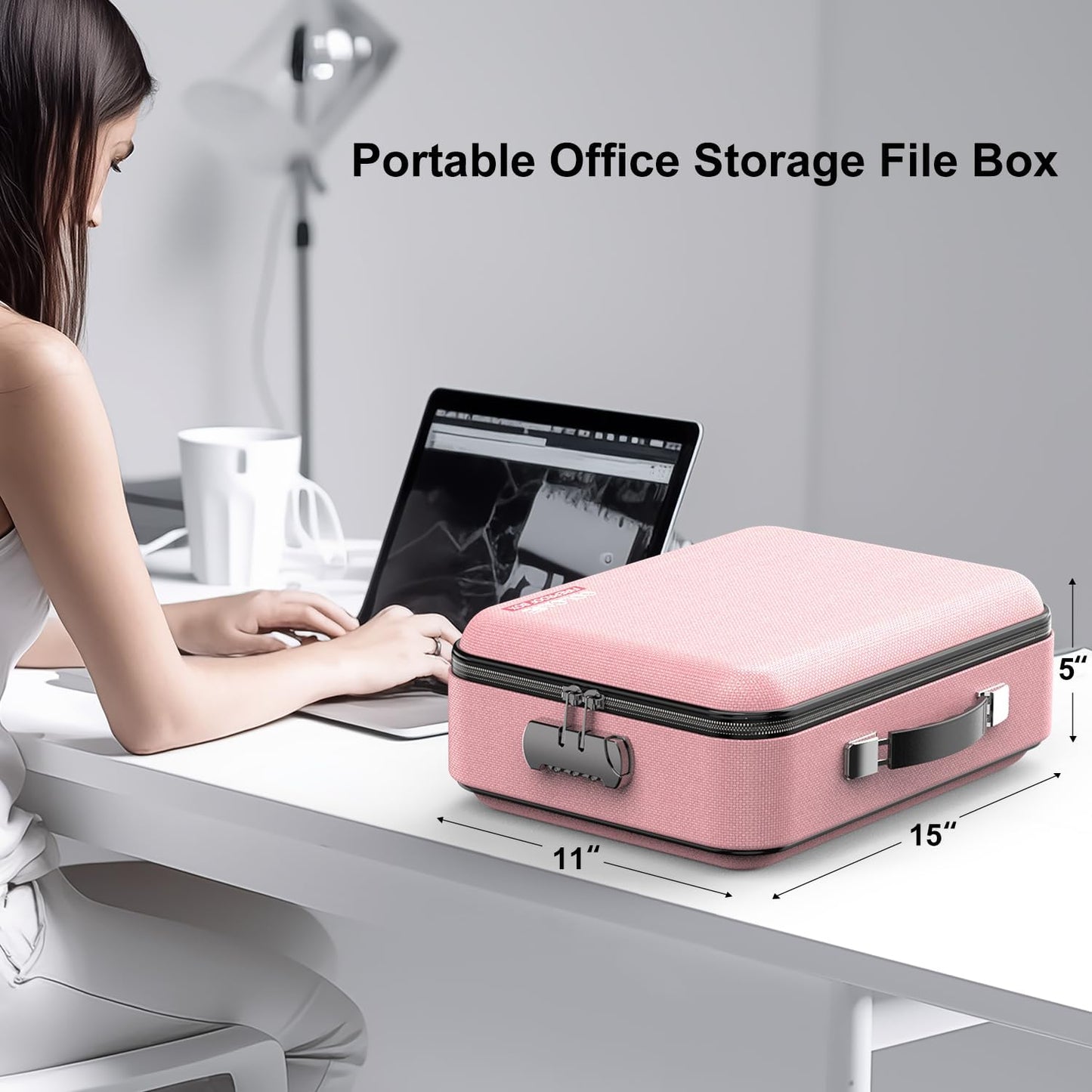 Hard Case Organizer Box with Lock, Hard-Shell Design, Fireproof, Water Resistant for Important Documents, Certificates, Laptop, Passports, Pink