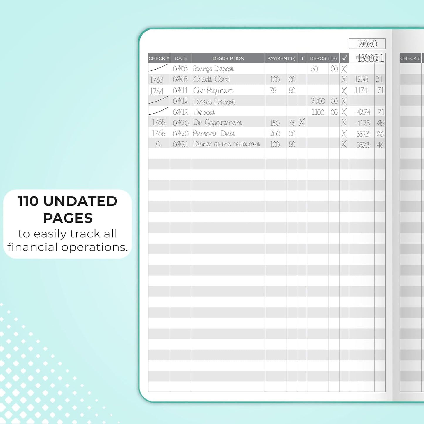 Clever Fox Check Register Book - Deluxe Transaction Register, Accounting Ledger Book, Checkbook Register & Checking Account Register Book for Personal and Work Use, A5 Hardcover - Turquoise