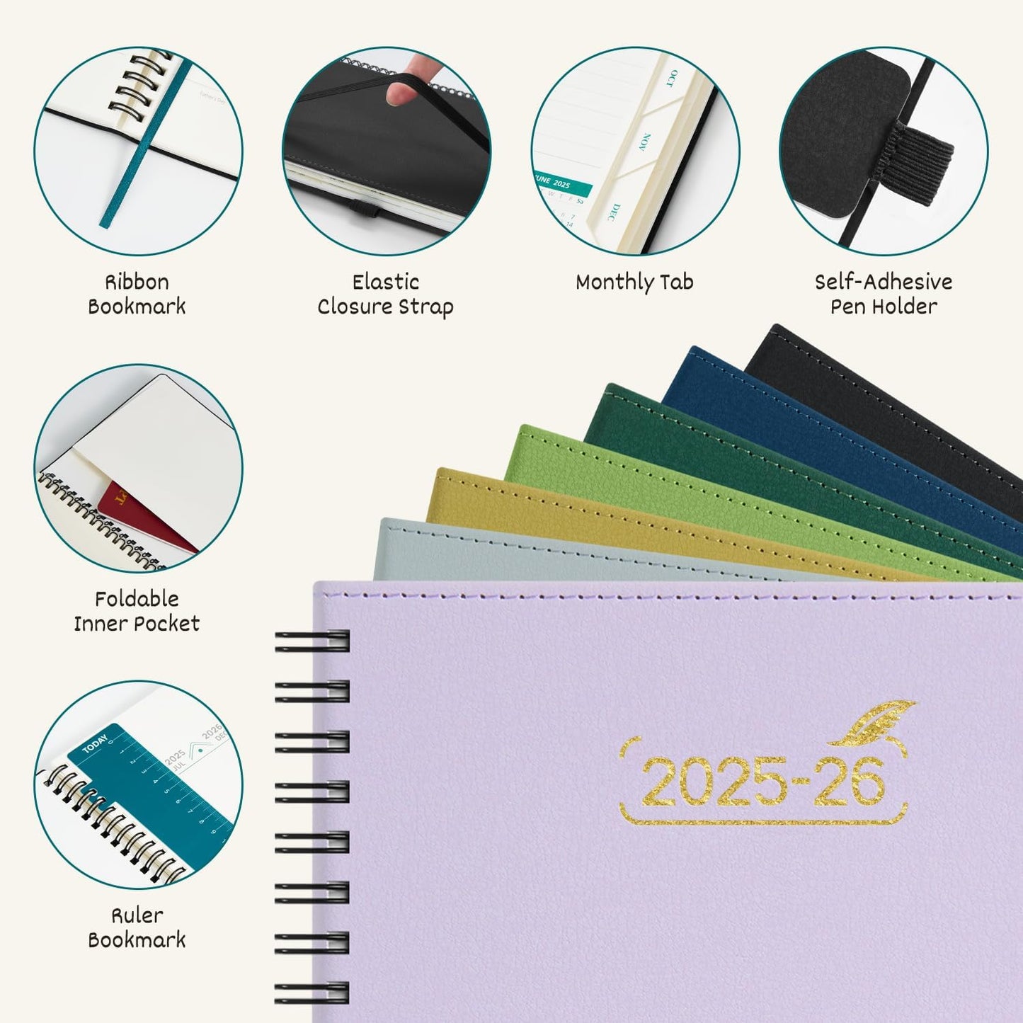 BEZEND Weekly Planner 2025-2026 with 2 Columns, 5.8" x 8.5" Academic Calendar 18 Months (Jul 25-Dec 26) Life Work Appointment Book with Monthly Tab, PU Leather Softcover Spiral - Prussian Blue