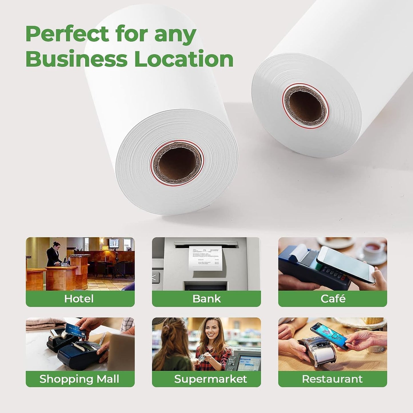 MUNBYN 2 1/4" x 50' Thermal Receipt Paper (5 Rolls), 58mm BPA Free Receipt Paper Fits All 58mm Mini Thermal POS Printer, Square Terminal Credit Card Machines