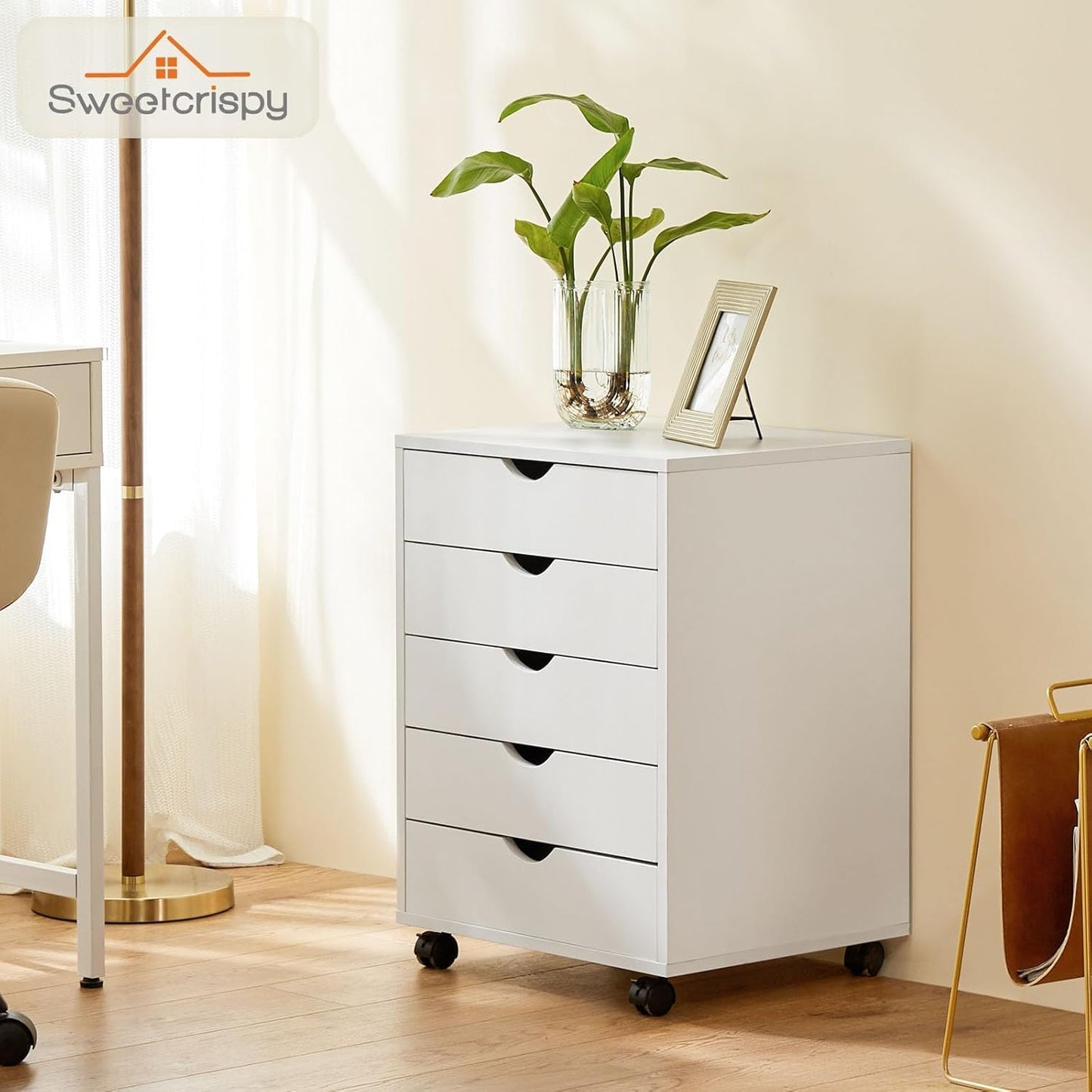 5 Drawer Chest, Dressers Storage Cabinets Wooden Dresser Mobile Cabinet with Wheels Room Organizer, Small Drawers Wood Organization Furniture for Office, Home