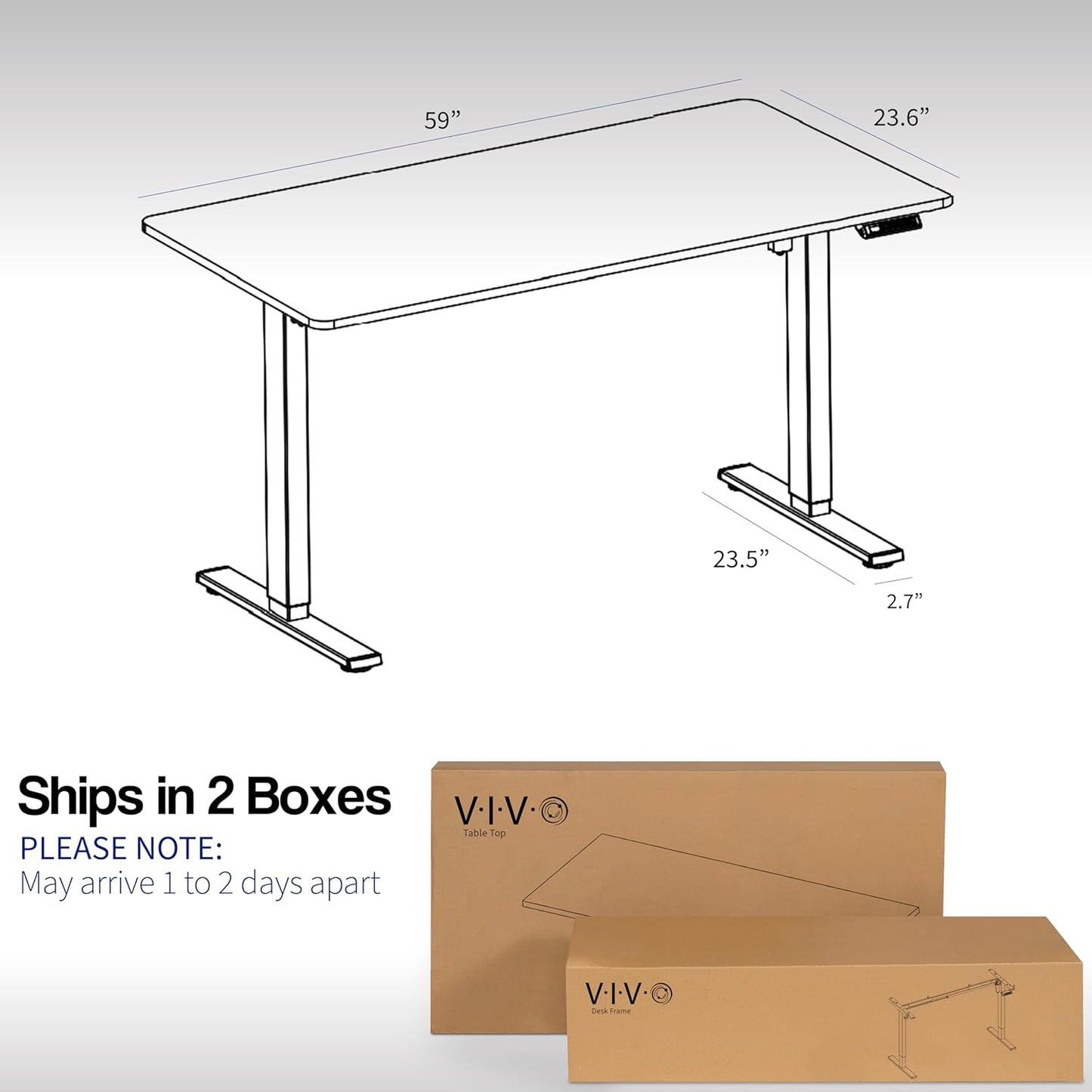VIVO Electric 60 x 24 in Rustic Standing Desk, Memory Height Adjustment, 1B Series, One-Piece Vintage Brown Top, White Frame, DESK-KIT-1W6N