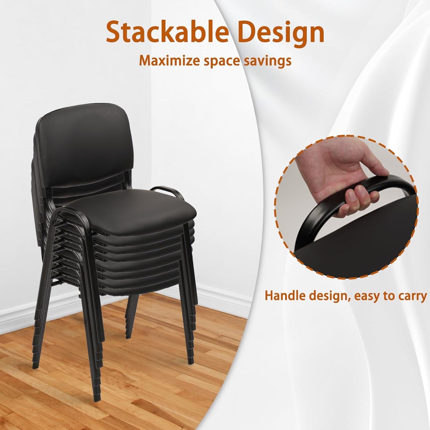 CLATINA Stacking Conference Room Chairs No Wheels, PU Leather Waiting Room Chair Armless Stackable Office Guest Chair with Metal Frames for Reception Lobby Side Training School, Black Set of 10