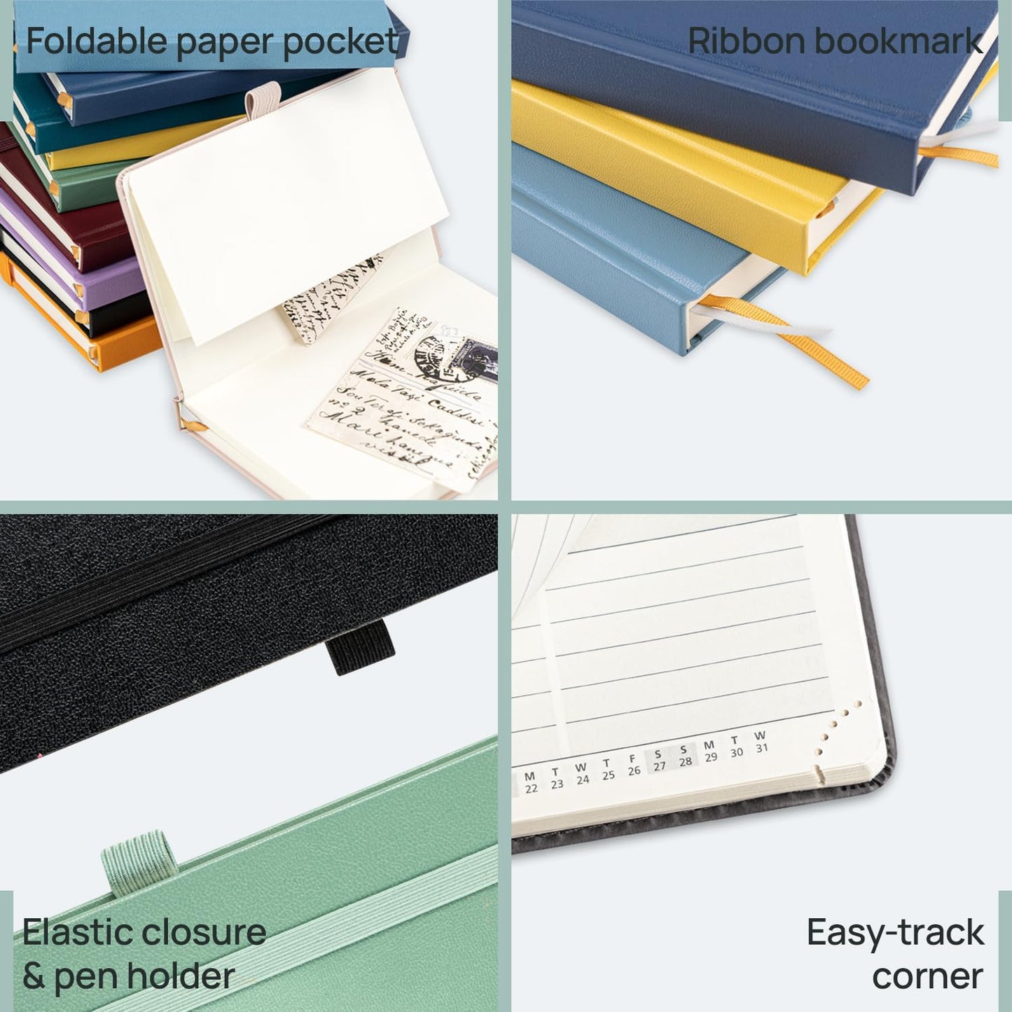 POPRUN Pocket Planner 2025-2026, (Purse Size 4''x 6.25'' Hard Cover) Academic Year Calendar Daily Weekly and Monthly (July 25-June 26) with Hourly Time Slots, 100 GSM Paper - Haze Blue