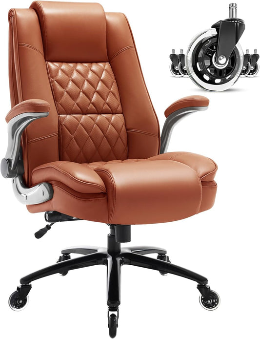 EZAKI High Back Office Chair-Flip-up Arms Executive Computer Desk Chair, Built-in Lumbar Support Thick Padded Adjustable Rock Tension Ergonomic Design for Back Pain