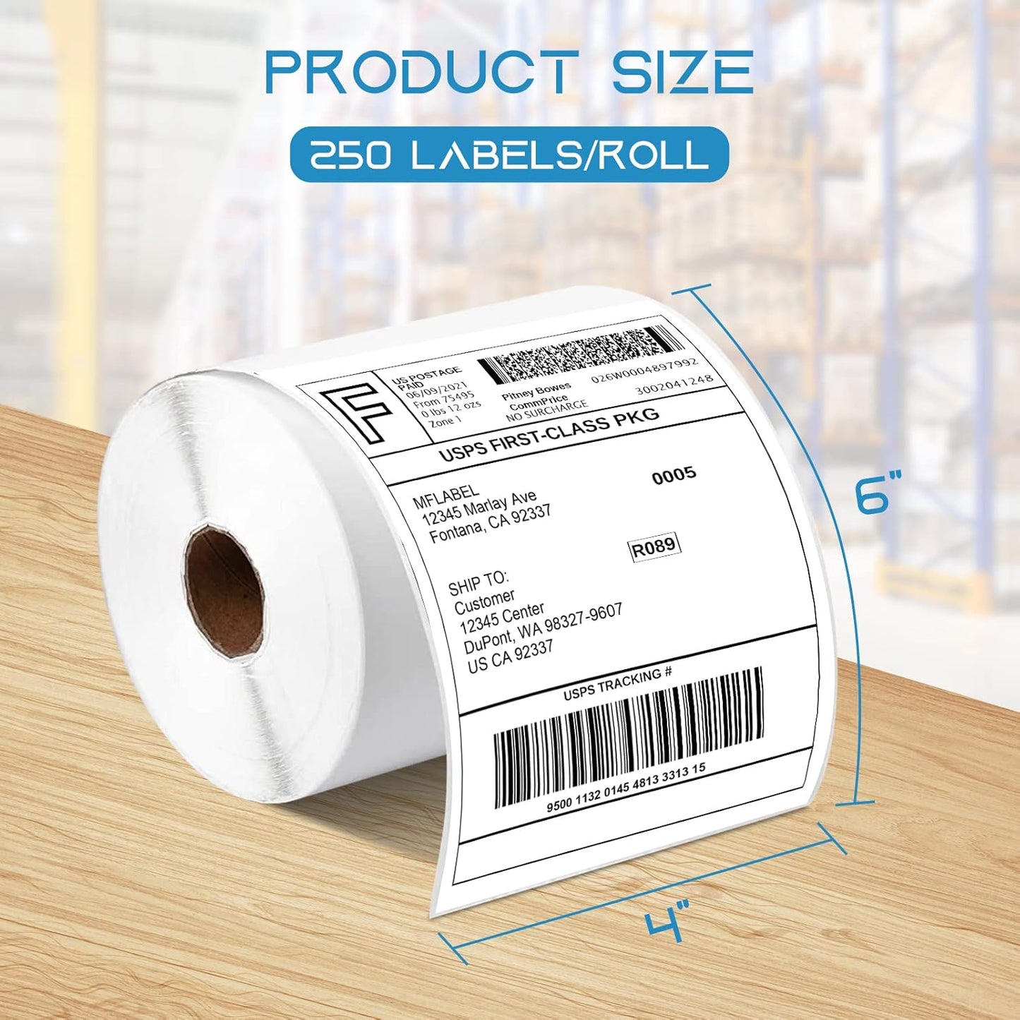 MFLABEL 100 Rolls 4x6 Direct Thermal Blank Shipping Labels for Thermal Printer Shipping Labels with Perforated