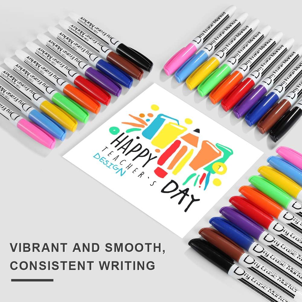 Volcanics Dry Erase Markers Low Odor Fine Whiteboard Markers Thin Box of 30, 10 Colors