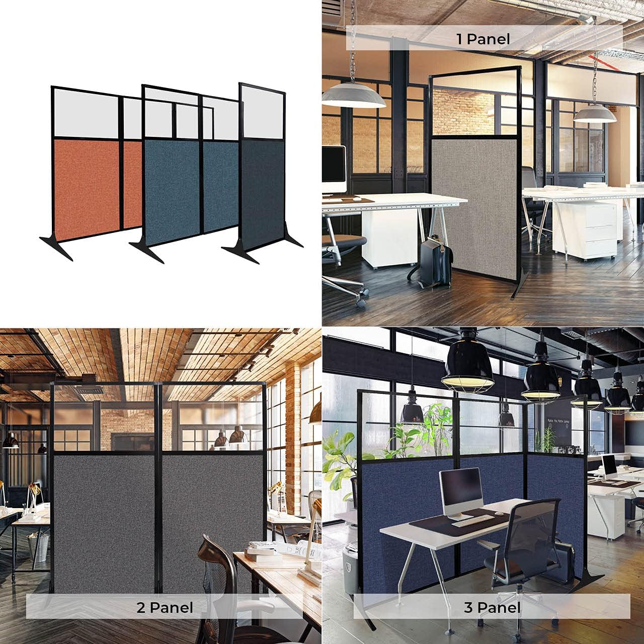 Versare Workstation Partition | Portable Wall Divider | Modern Office Cubicle | Free Standing Privacy Screen | Flexible Work Space | 99" x 70" W/Window, Powder Blue Fabric Panels