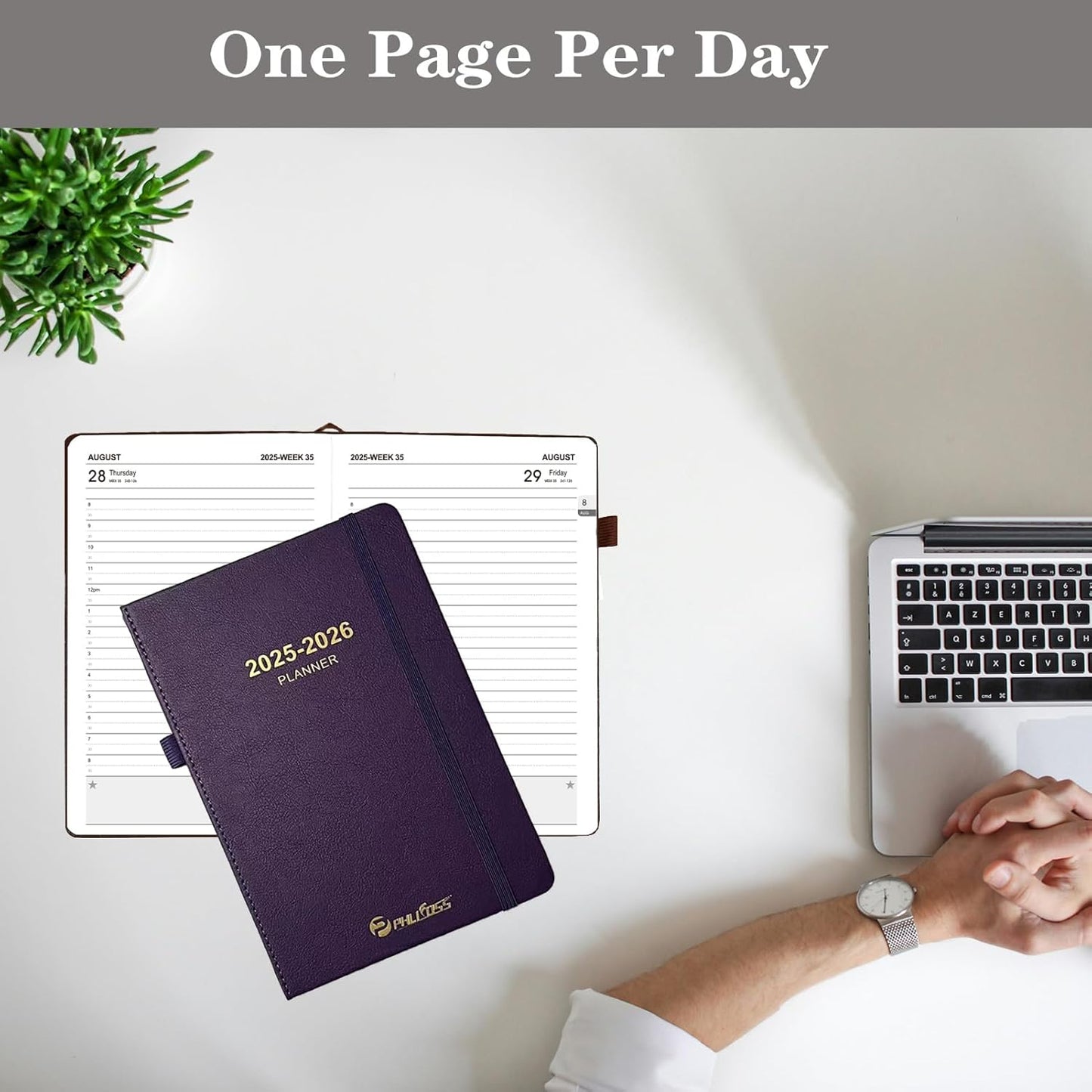 Daily Planner 2025-2026, One Page Per Day, Academic Planner (July 2025 - June 2026), Appointment Book with Time Slots and Monthly Tabs, 5.7" x 8.25", Pocket, Leather Cove (Brown)