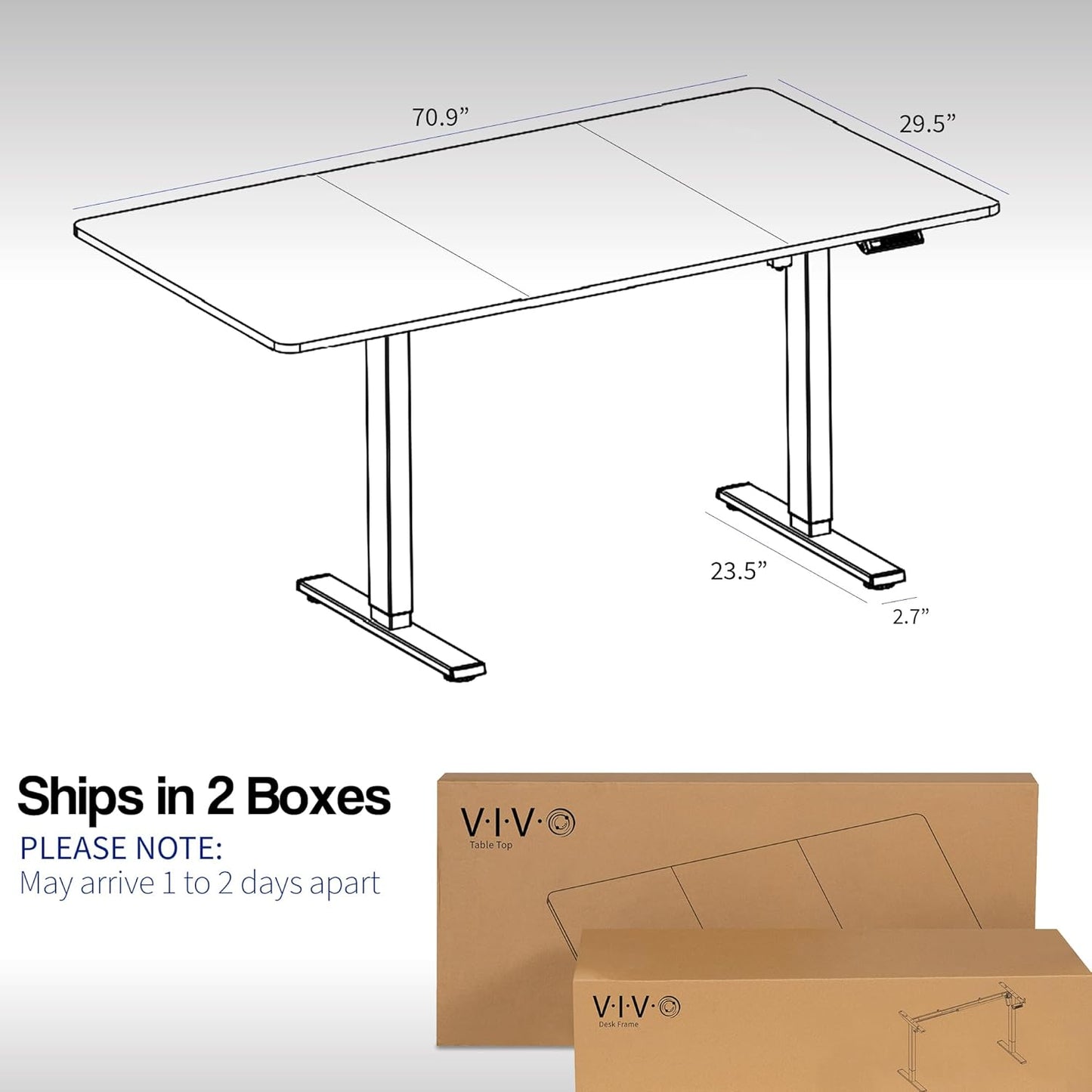 VIVO Electric 71 x 30 in Standing Desk, Memory Height Adjustment, 1B Series, Dark Gray Top Gray Frame, DESK-KIT-1G7G