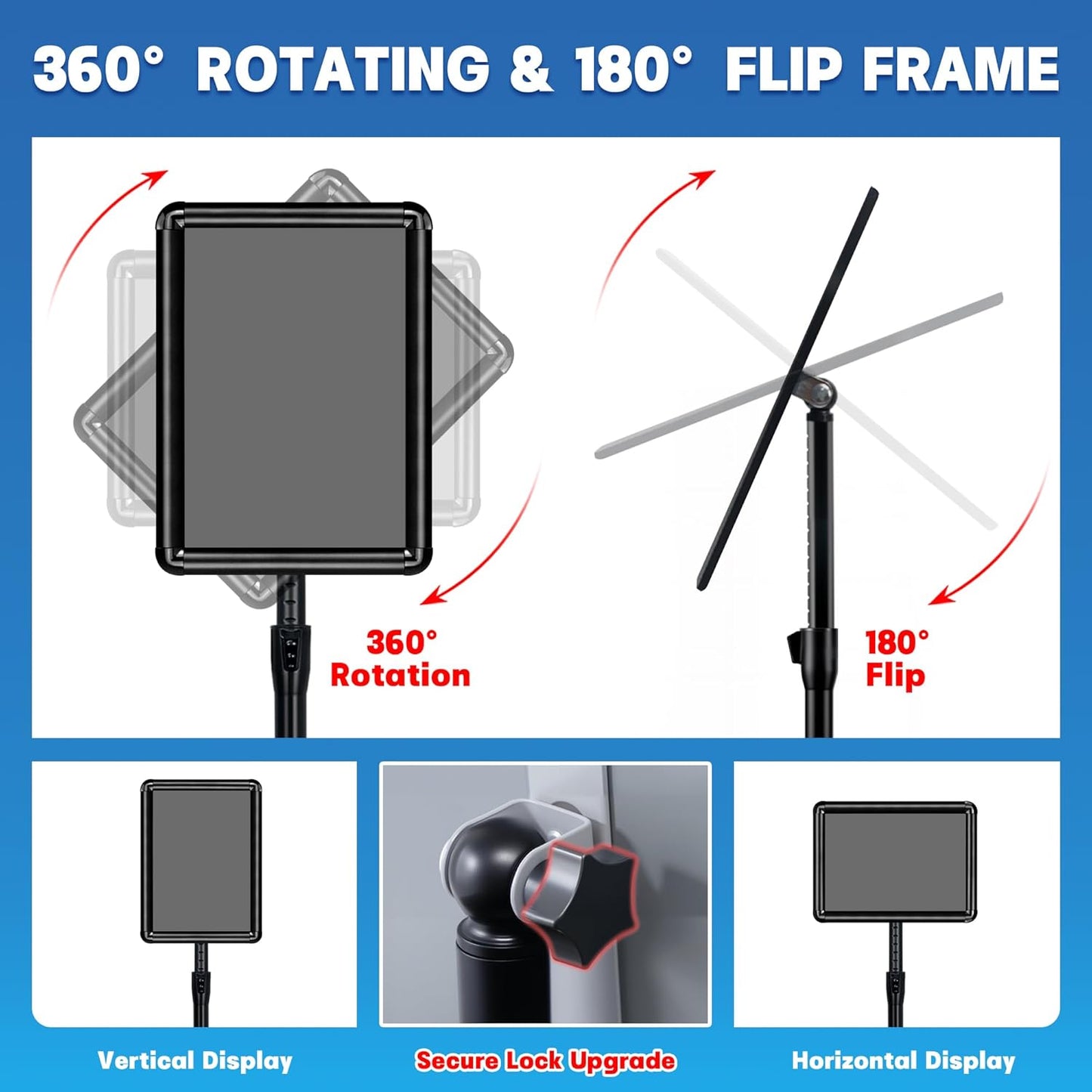 2 Pack Sign Stand for Display - Adjustable 8.5x11 Inch Floor Standing Sign Holder, Pedestal Poster Stand for Vertical&Horizontal View, Indoor&Outdoor Use for Business, Mall, Restaurant - Black