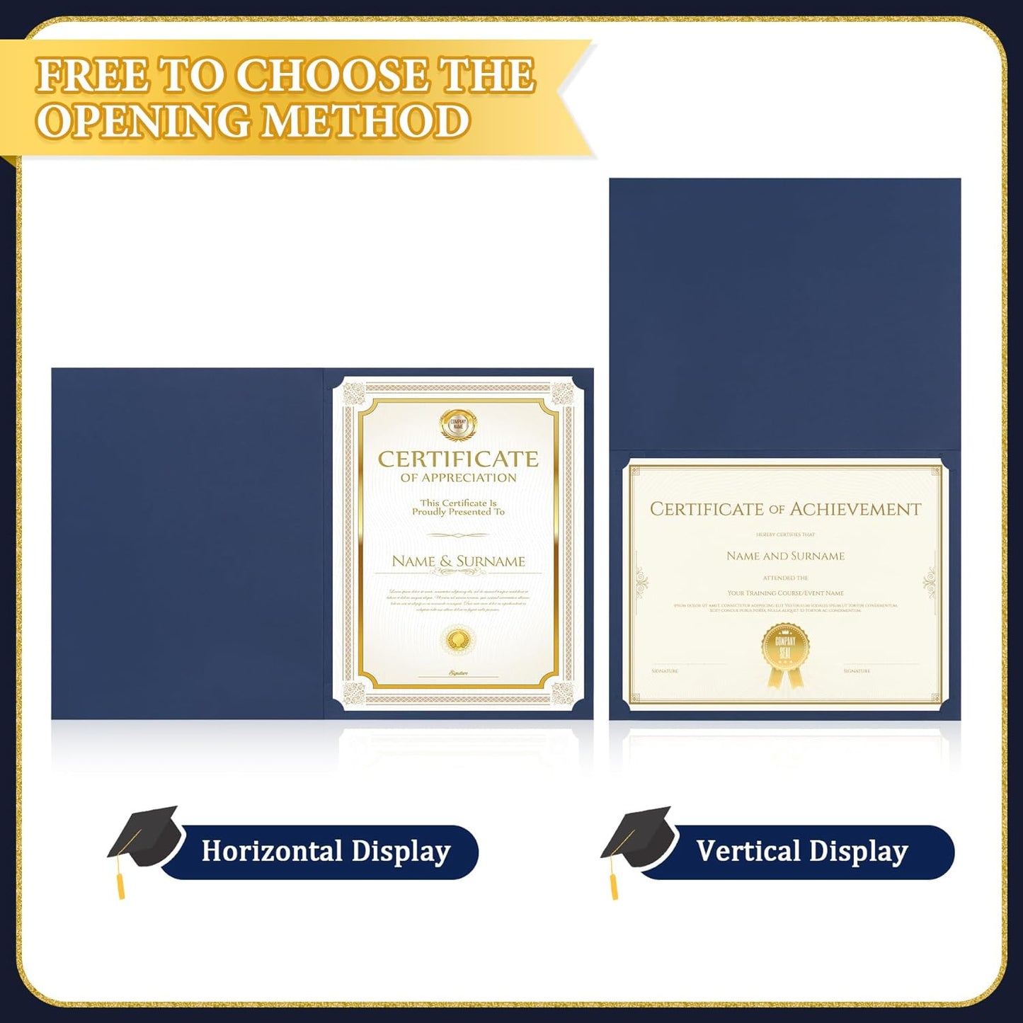 Ndsox 120 Packs Navy Blue Certificate Holders, Graduation Diploma Holders, 350GSM, Diploma Covers with Gold Foil Border for Letter Size 8.5" x 11" Award Certificate Paper, Cardstocks and Documents