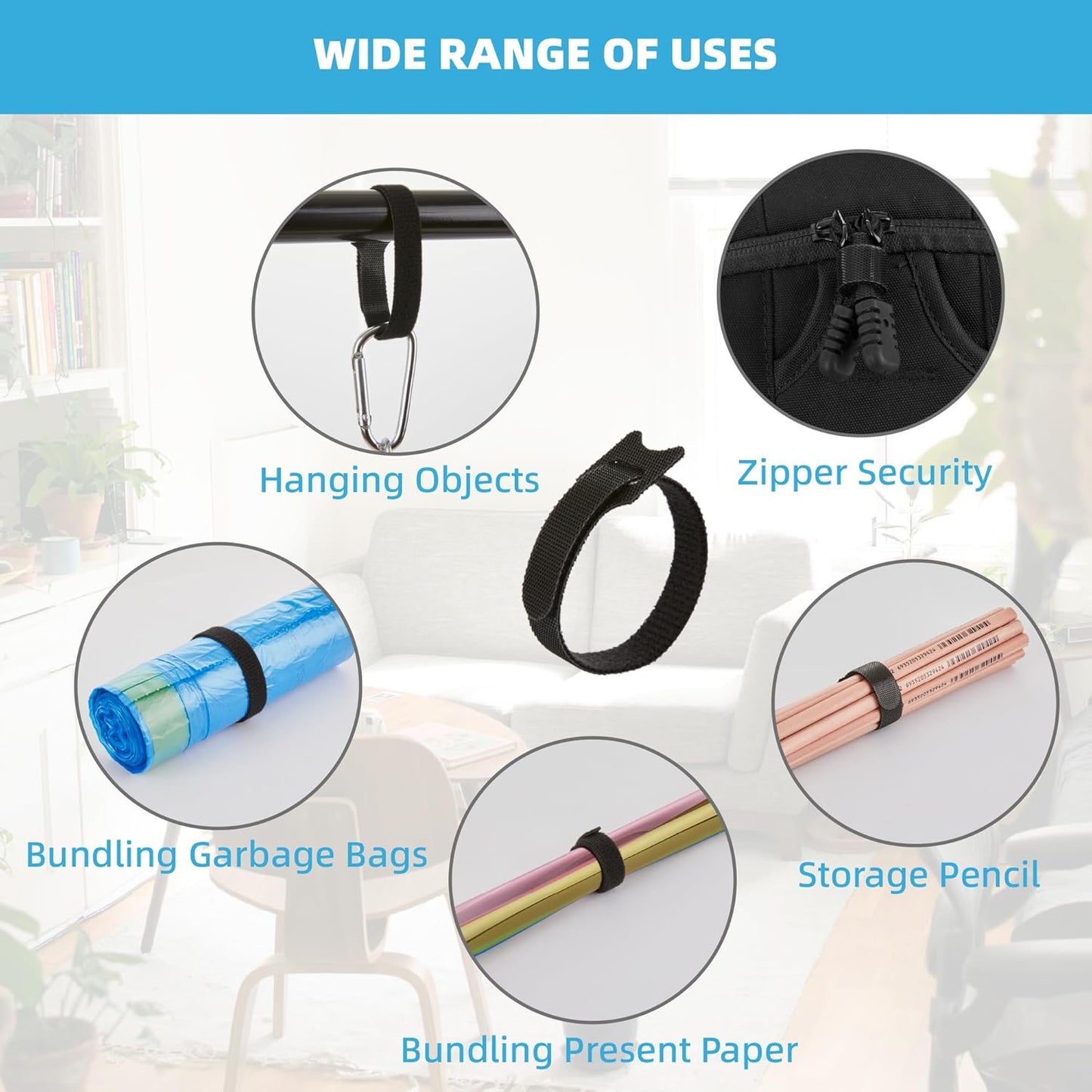 50 Pcs 10-Inch Heavy-Duty Self-Fastening Cable Ties - Durable, Reusable Straps for Wire Organization, Ideal for Home, Office, Garage, and Outdoor Use