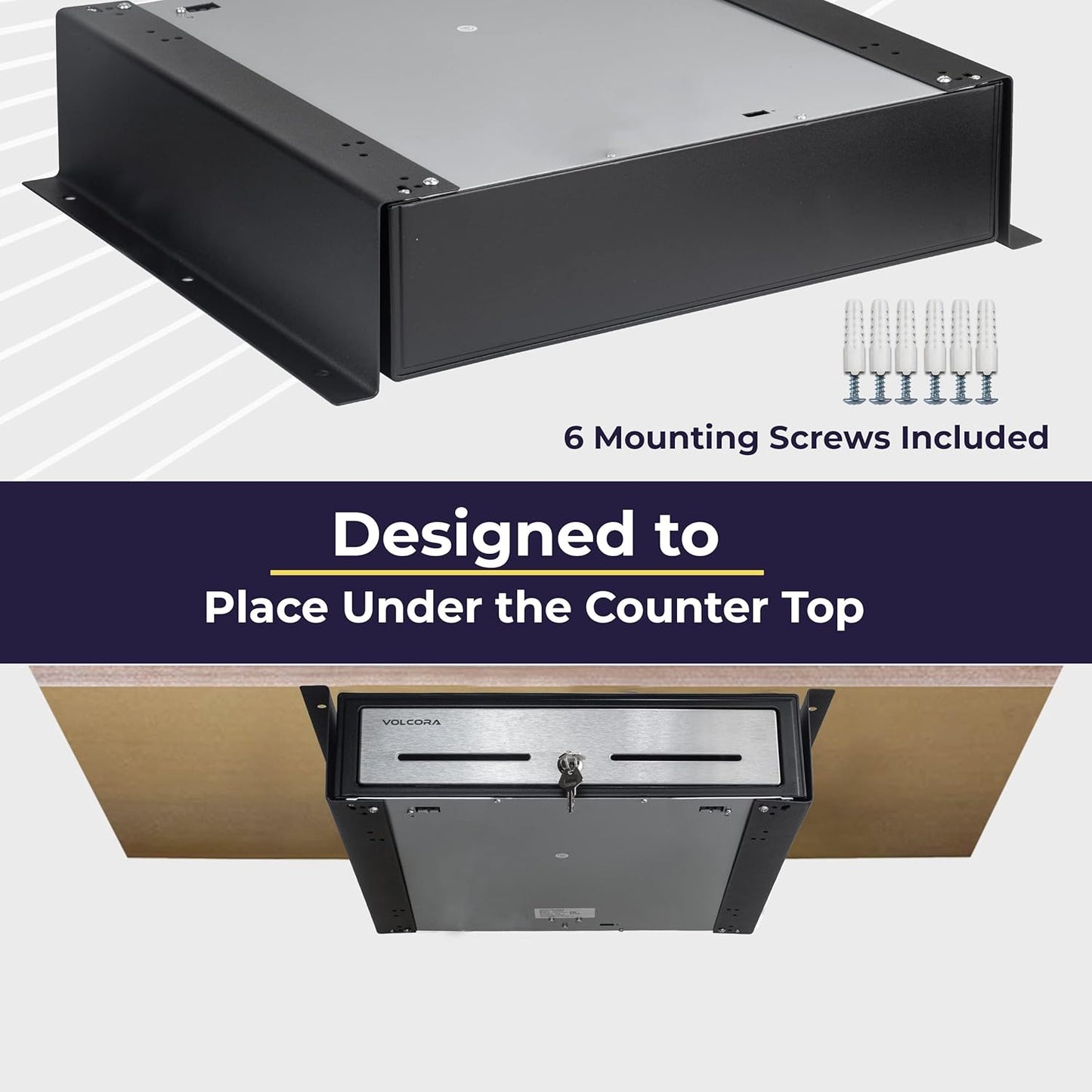 Push Open Cash Register Drawer with Under Counter Mounting Metal Bracket - 16" Black/Stainless Steel Front Cash Drawer for POS, Removable 5 Bill 8 Coin Tray, Key Lock, Media Slots