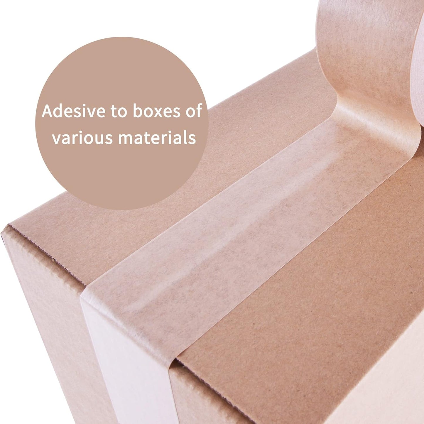 ADHES Heavy Duty Kraft Paper Tape, 2 Inch x 43 Yards, 6 Rolls Eco Friendly & Biodegradable, Writable & Uncoated Brown Packing Tape Paper Packing Tape for Masking, Sealing, and Packaging Use,