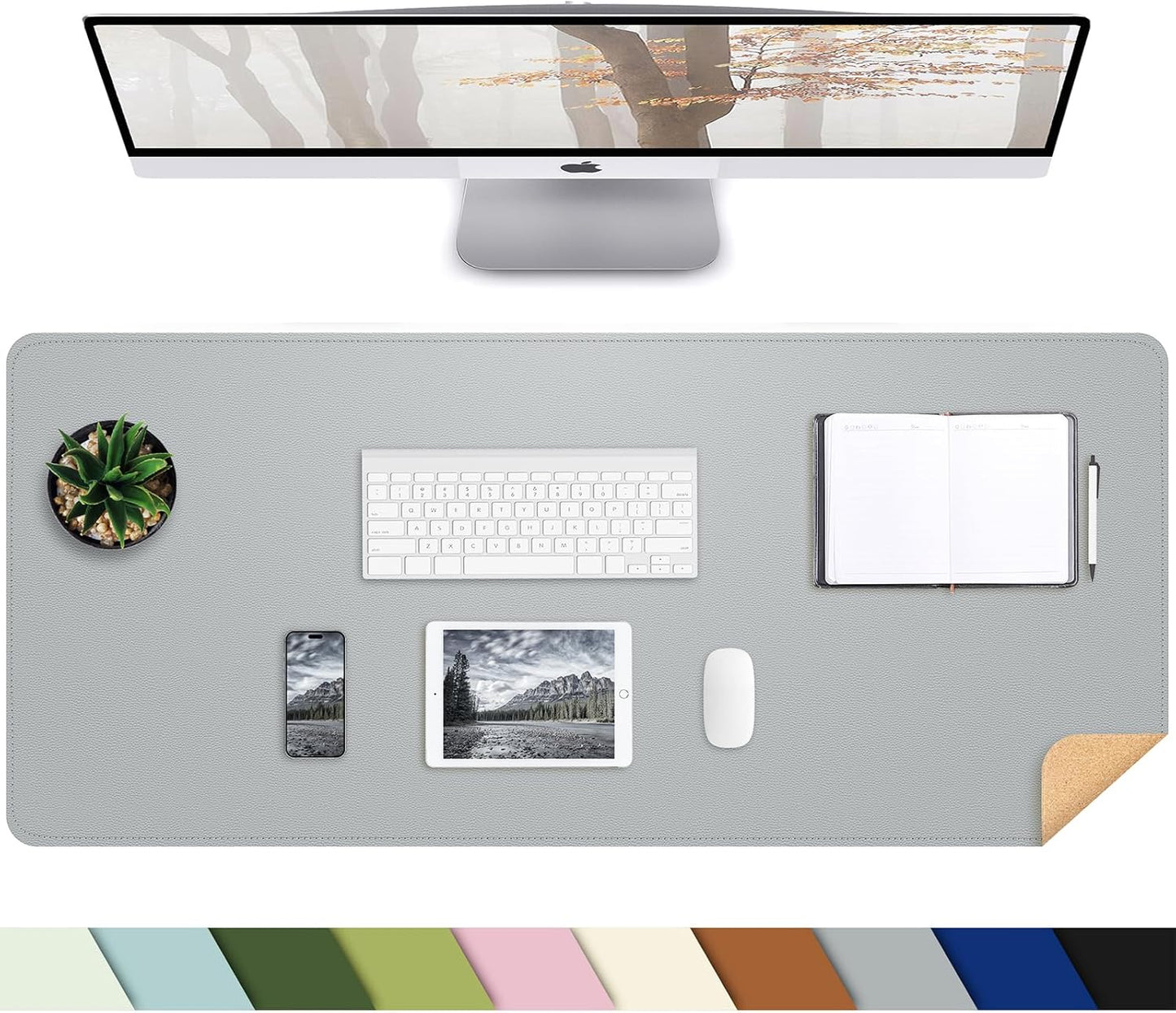 Desk Mat,35.4" x 17" Leather Desk mat,Double-Sided Desk Pad,Desk matt for Desktop,Large Mouse Pad,Office Desk mat,Waterproof Desk Blotter pad for Office&Home(Light Grey+Cork)