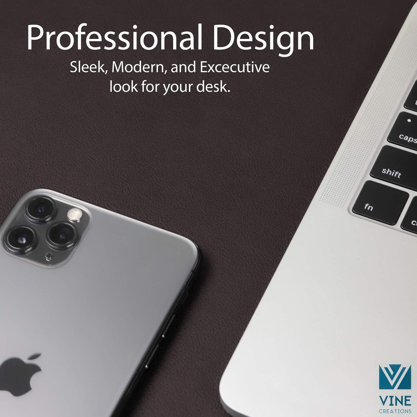 Vine Creations Leather Desk Mat Large 44" x 22", Desk Protector Mat, PU Leather Desk Pad, Large Mouse Pad, Desk Blotter, Desk Pads on Top of Desks, Desk Matt for Desktop, Office Desk Mat (Dark Brown)