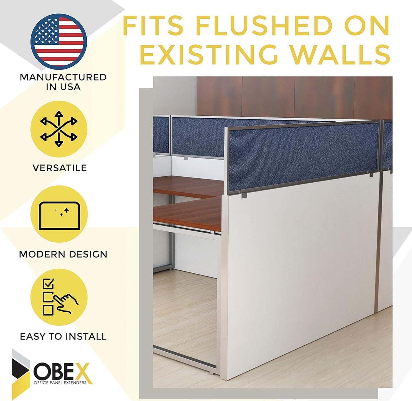 OBEX Acoustical Cubicle Privacy Screen Extender Desk Panel & Office Divider, Add Separation & Block Noise, 18" x 36", Overcast