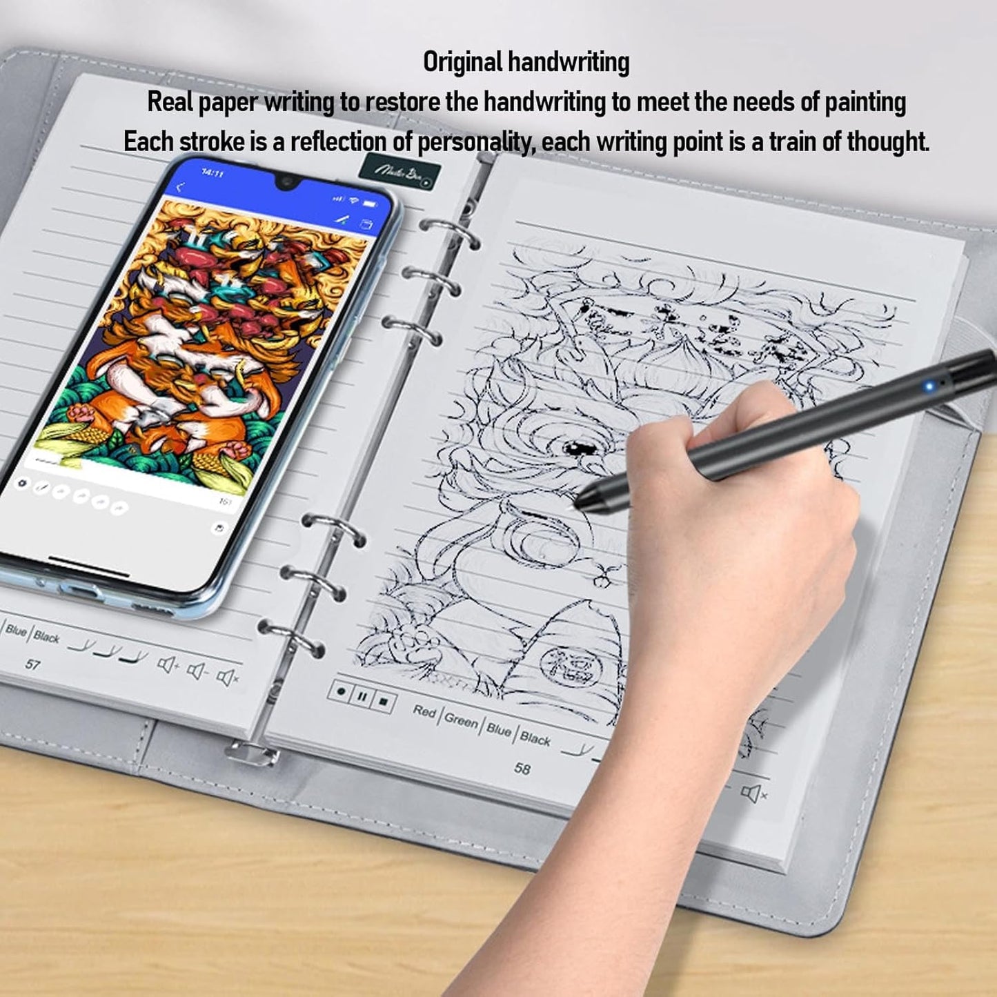 Yunseity 3 in1 Digital Smart Pen, Smartpen Notebook Set, Real Time Sync for Digitizing, Bluetooth 5.0 Paper Smart Writing Set, Convert to Text, OCR Technology, for iOS for Android (Black Grey