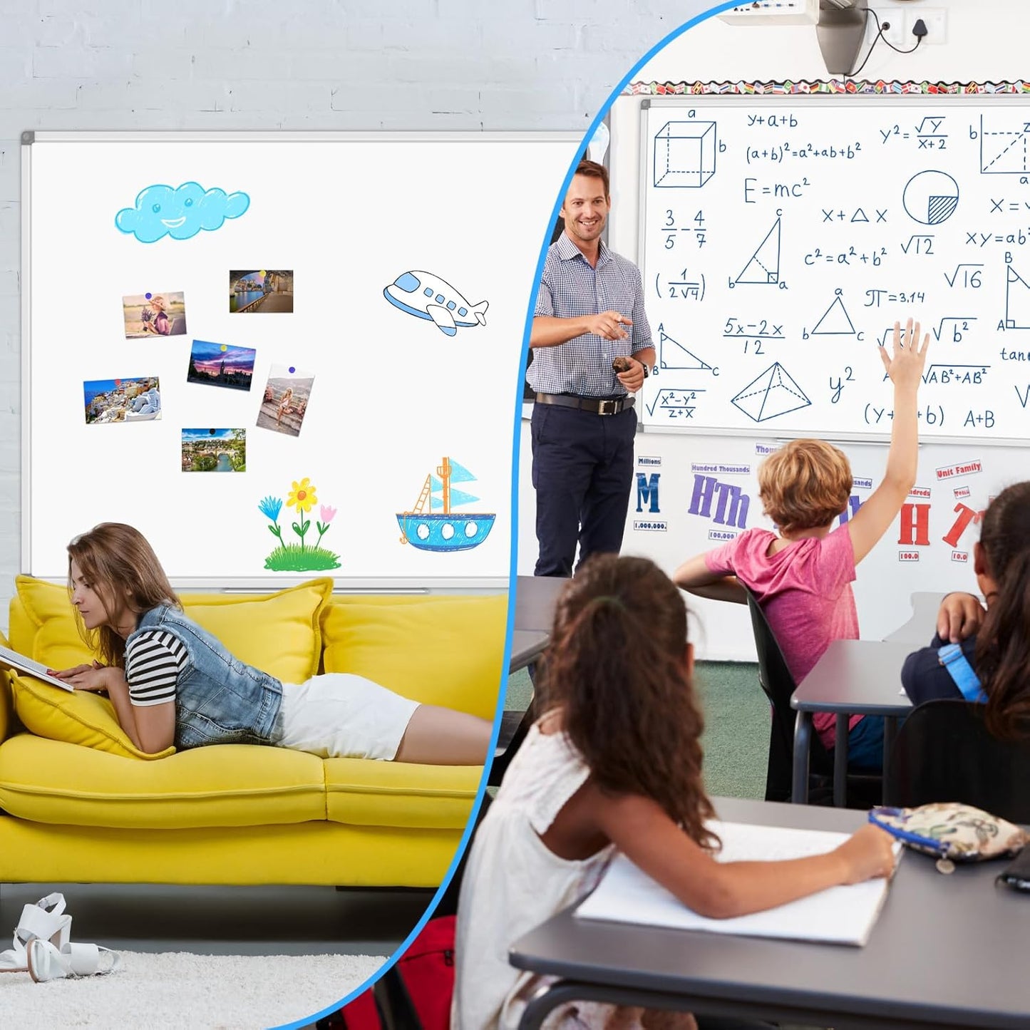 Lockways Large 60" x 40" Magnetic Dry Erase White Board - Wall Mounted Whiteboard with Pen Tray, Aluminum Message Presentation Memo Board for Office & School