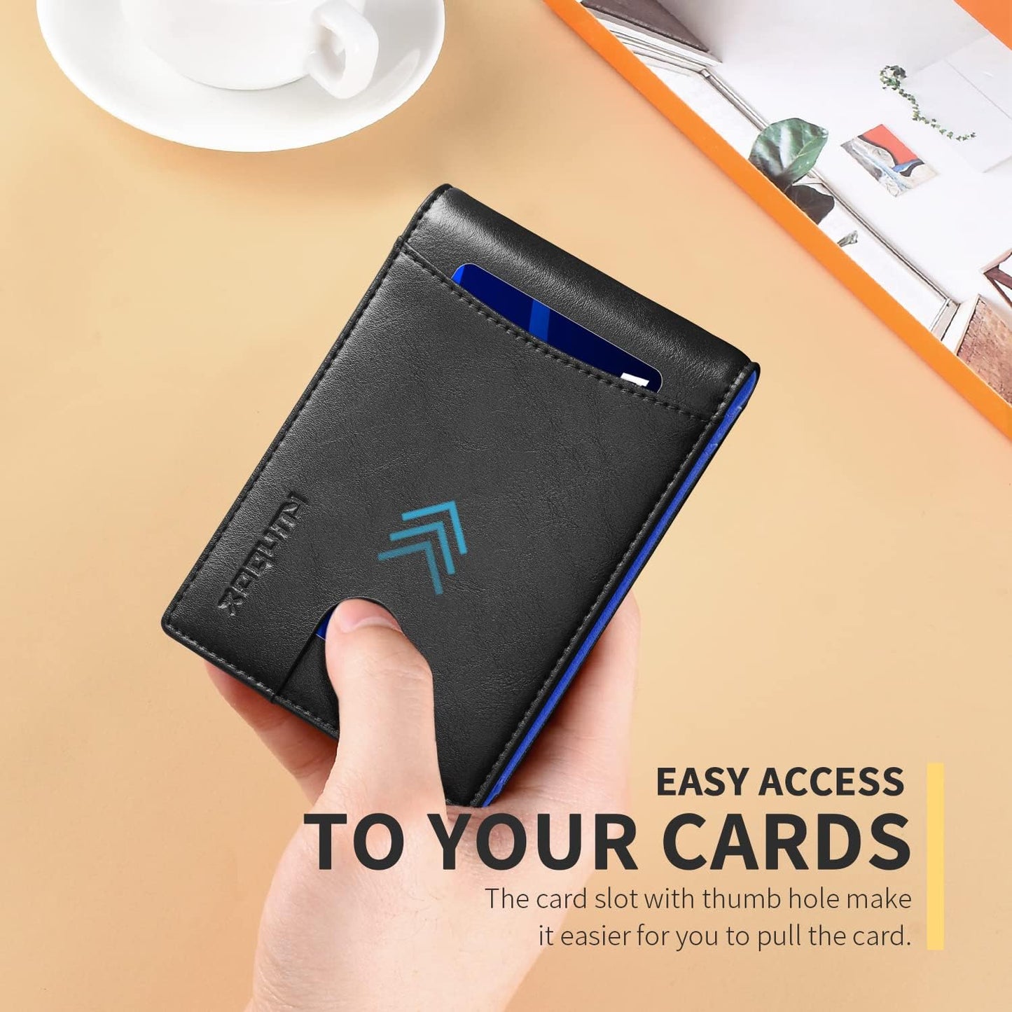 Slim Money Clip Wallets for Men RFID Blocking 11 Card Holder Minimalist Small Thin Carbon Leather Bifold Mens Front Pocket Wallet Gift Box