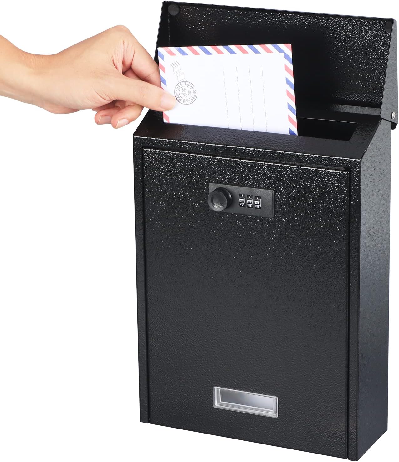 xydled Mail Boxes with Combination Lock,Locking Mailbox Wall Mounted,Large Capacity,Steel Cover Metal Postbox for House, 12.4×8.5×3 Inch, Black