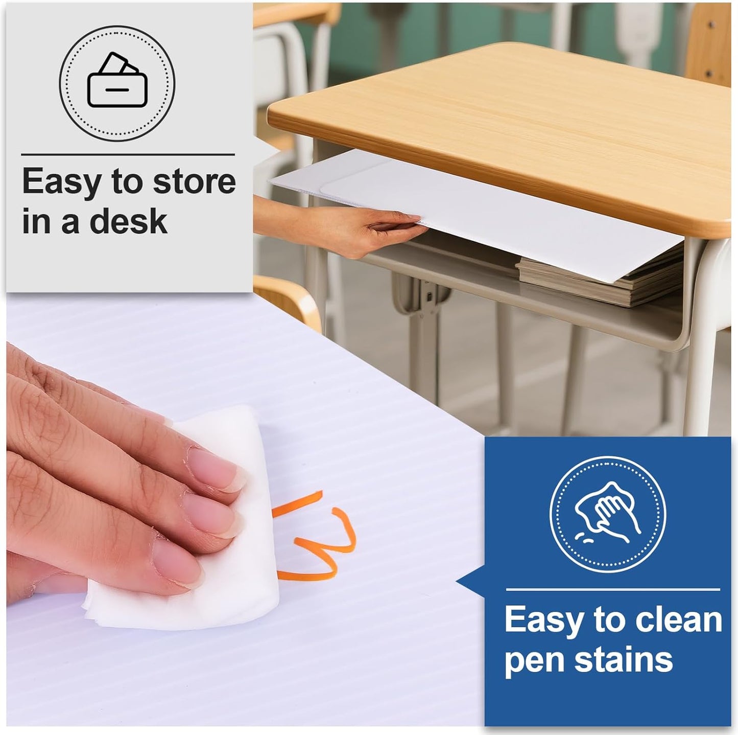 12 Pack Desk Dividers for Students,3-Fold Privacy Screens,Testing Dividers for Classroom Waterproof,Plastic Easy Clean Privacy Shields for Student Includes Extra Labels