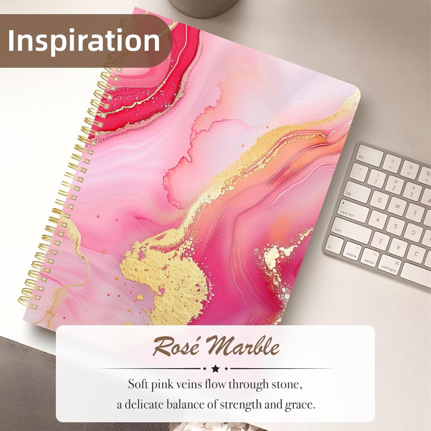 Cute Spiral Notebook journal A4 Aesthetic Pretty Design for Women Girls Kawaii with Pocket, 8.5 x 11 inch, Graph, Marble