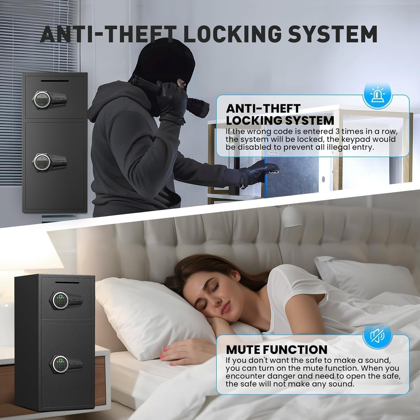6.0 Cu ft Large Safe Box Fireproof Waterproof,with LED Light fire proof safe for home documents,Fingerprint password personal Safes with Deposit Slot & Dual Alarm System，Security Box fo Valuables