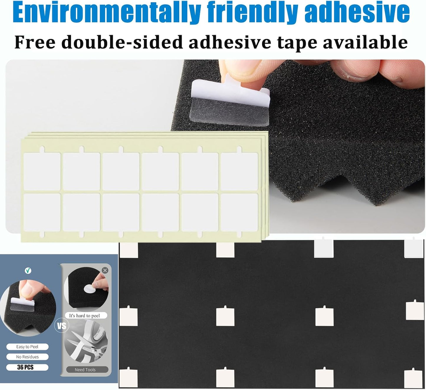 2 Pack Acoustic Foam Panels, 48 x 24 x 2" Sound Absorbing Panels High Density Studio Wedge Tiles for Home,Office, Recording Room, Studio (Black 2 Pack, 48 x 24 x 2 Inch)