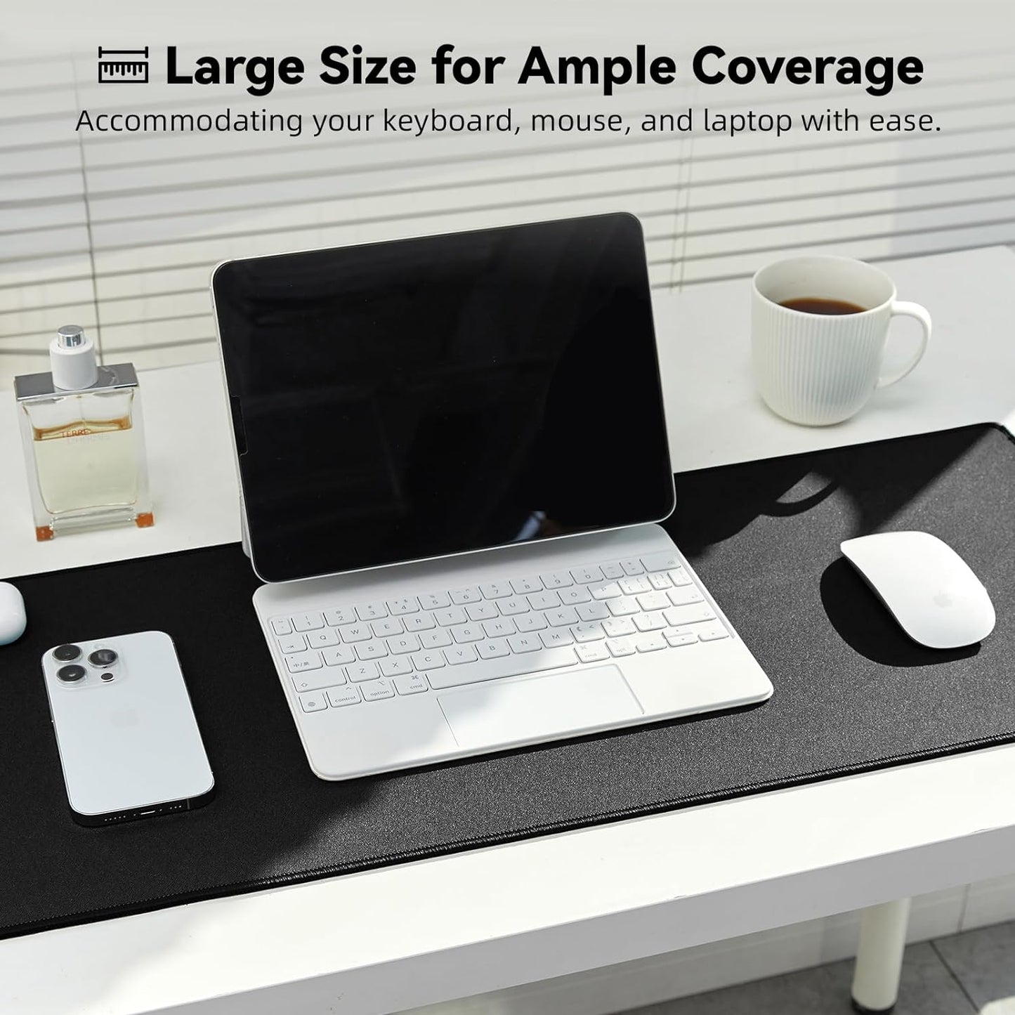 Large Gaming Mouse Pad with Durable Stitched Edges, Non-Slip Rubber Base, Big Computer Keyboard Mouse Mat Desk Pad for Home Office Gaming Work, 11.81"x35.43"x0.12", Black
