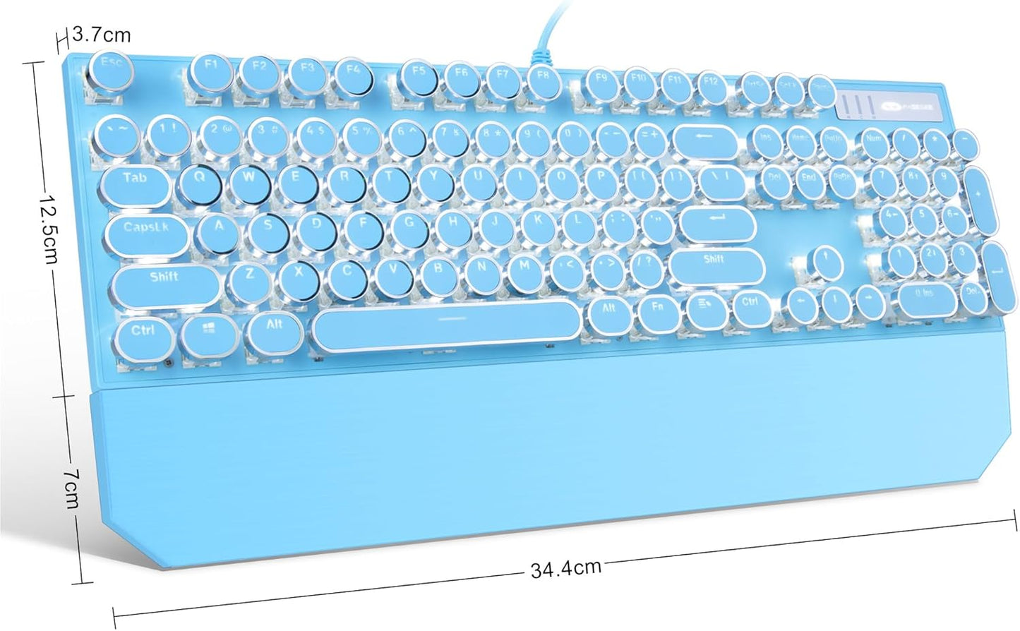 Typewriter Style Mechanical Gaming Keyboard,Retro Punk Gaming Keyboard with White Backlit, 104 Keys Blue Switch Wired Cute Keyboards with Detachable Wrist Rest,Blue Keyboards for Office/PC/Laptop