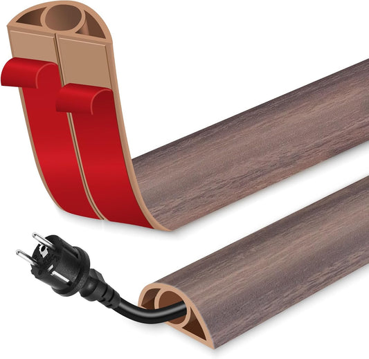 Floor Cord Cover for Wires on Floor Self Adhesive Cord Hider Floor Cable Management Wire Covers for Cords Protector Prevent Cable Trips Cord Cavity W 0.32" x H 0.32", Grayish Brown Wood, 3.3Ft