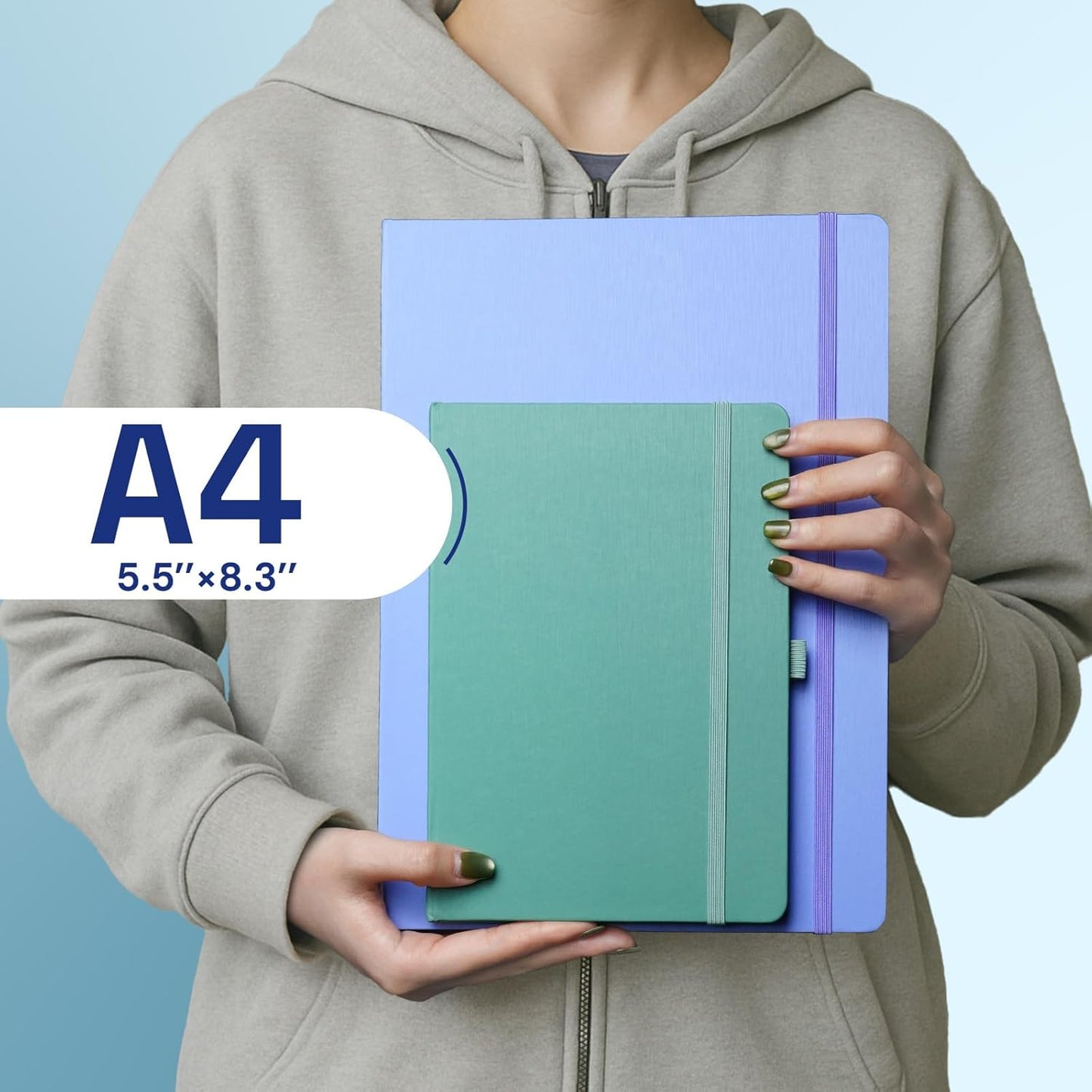 A4 Lined Journal Notebook, 8mm Ruled Notepad, Journaling for Writing, Work, School, Travel and Note Taking, Hardcover 160 Pages (80 Sheets) 8.27 x 11.6 inches, 3 Pack (Black+Blue+Red)