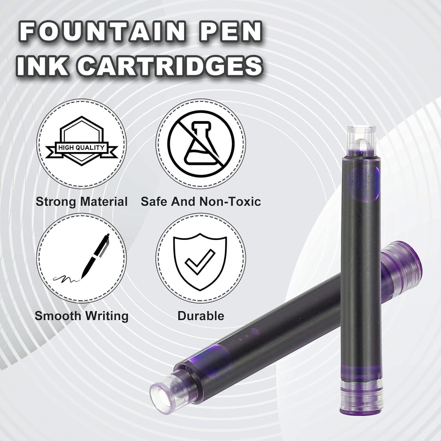 PATIKIL 60Pcs Fountain Pen Ink Cartridges, 3.4mm Bore Diameter Pen Ink Refill Standard International Refill Cartridges for Writing Business, Purple