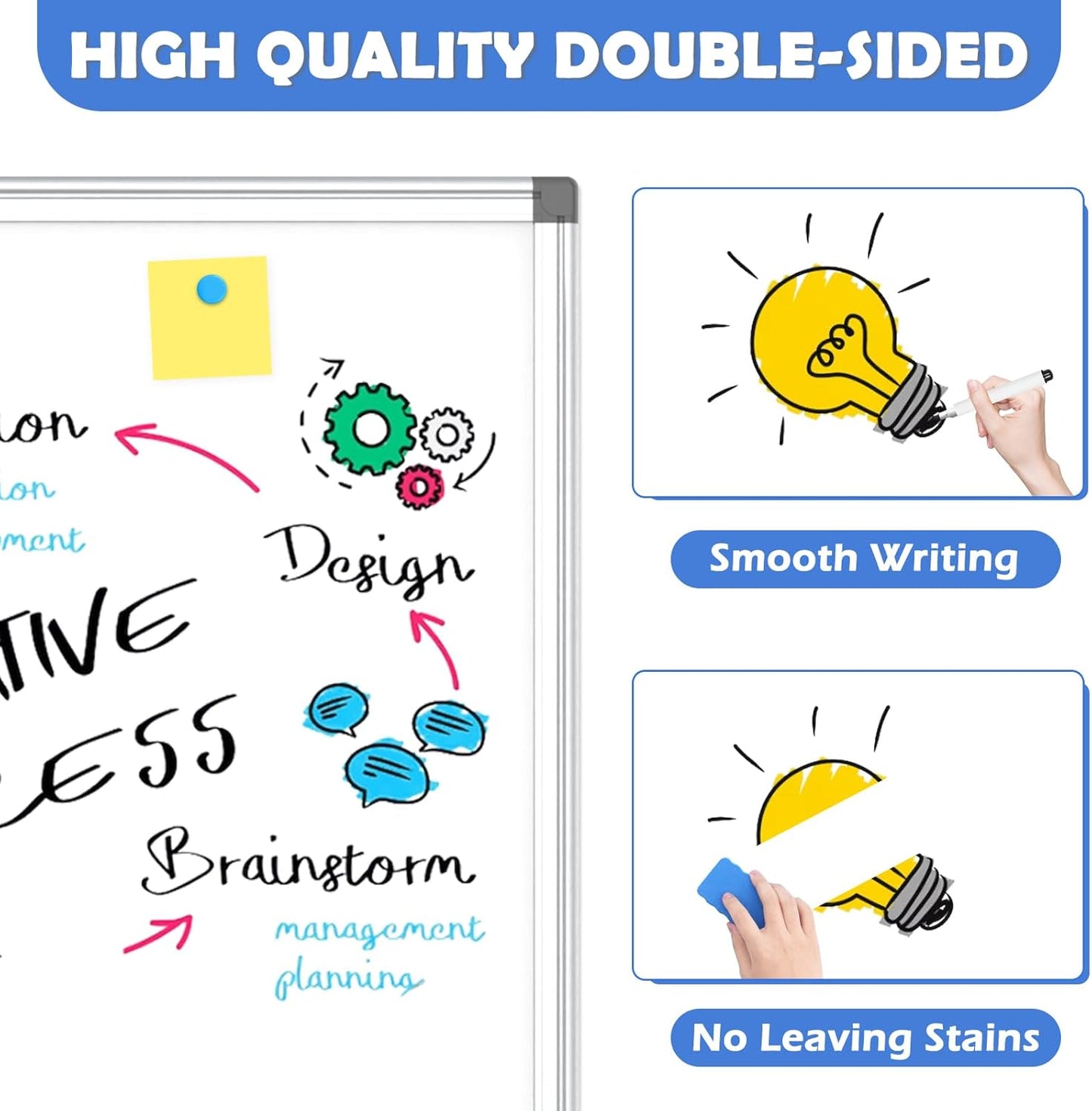 WALGLASS 3 Pack White Board, 24" x 18" Double-Sided Dry Erase White Board for Wall, Hanging Mounted Whiteboard, Horizontal or Vertical Silver Aluminium Frame for Home, School, Office, Kitchen