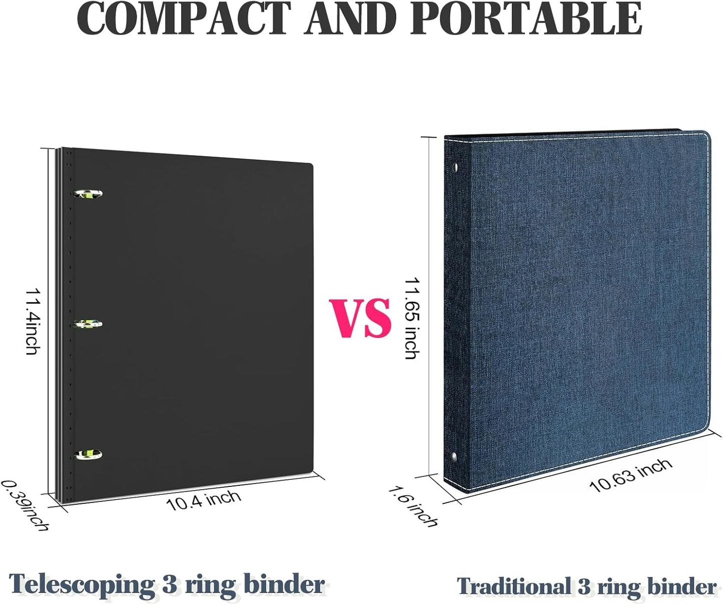 INFUN 1 Inch Telescoping 3 Ring Binder- 4 PCS-Black, Portable Plastic Binder with Telescoping Spine, 3 Ring Binders with Foldable Front Cover Holds 8.5" x 11" Paper for School,Office and Homes