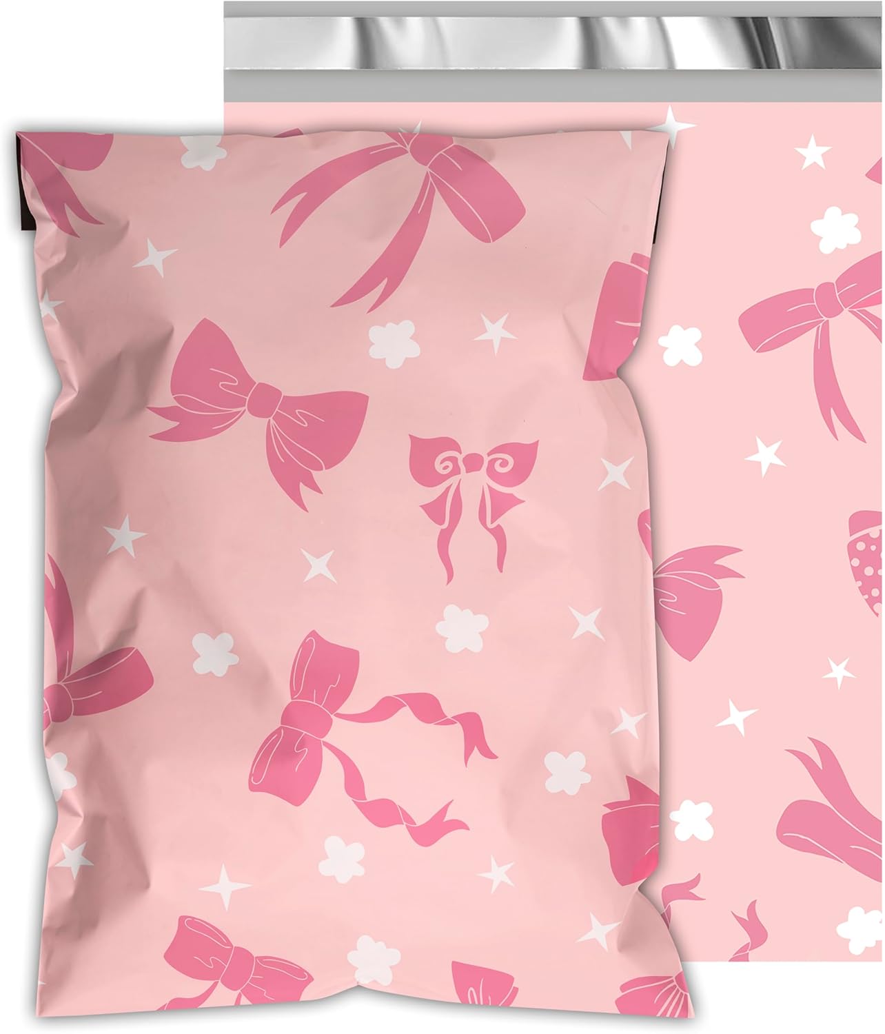 Poly Mailers 12x15.5 Inch 50 Pcs - Pink Bow printed Shipping Bags, 2.4mil Thickness, Waterproof and Tear Resistant Mailing Envelopes, Self-Sealing Packaging Bags for Small Business
