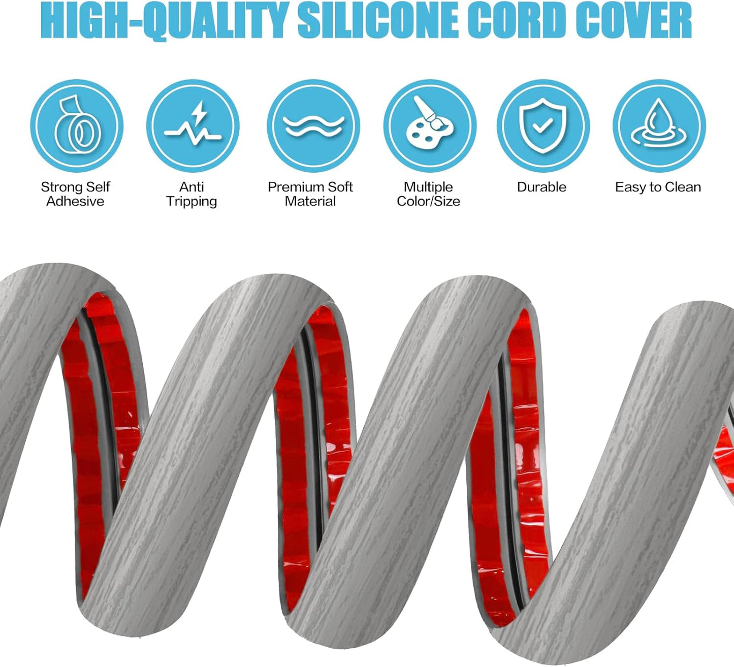 Floor Cord Cover Self Adhesive Cord Hider,10FT Cable Management, Extension Strip Protector for Wires, Prevent Cable Trips for Offices, Gyms, Exhibitions Cavity:0.51"(W) x 0.3"(H) Gray Wood