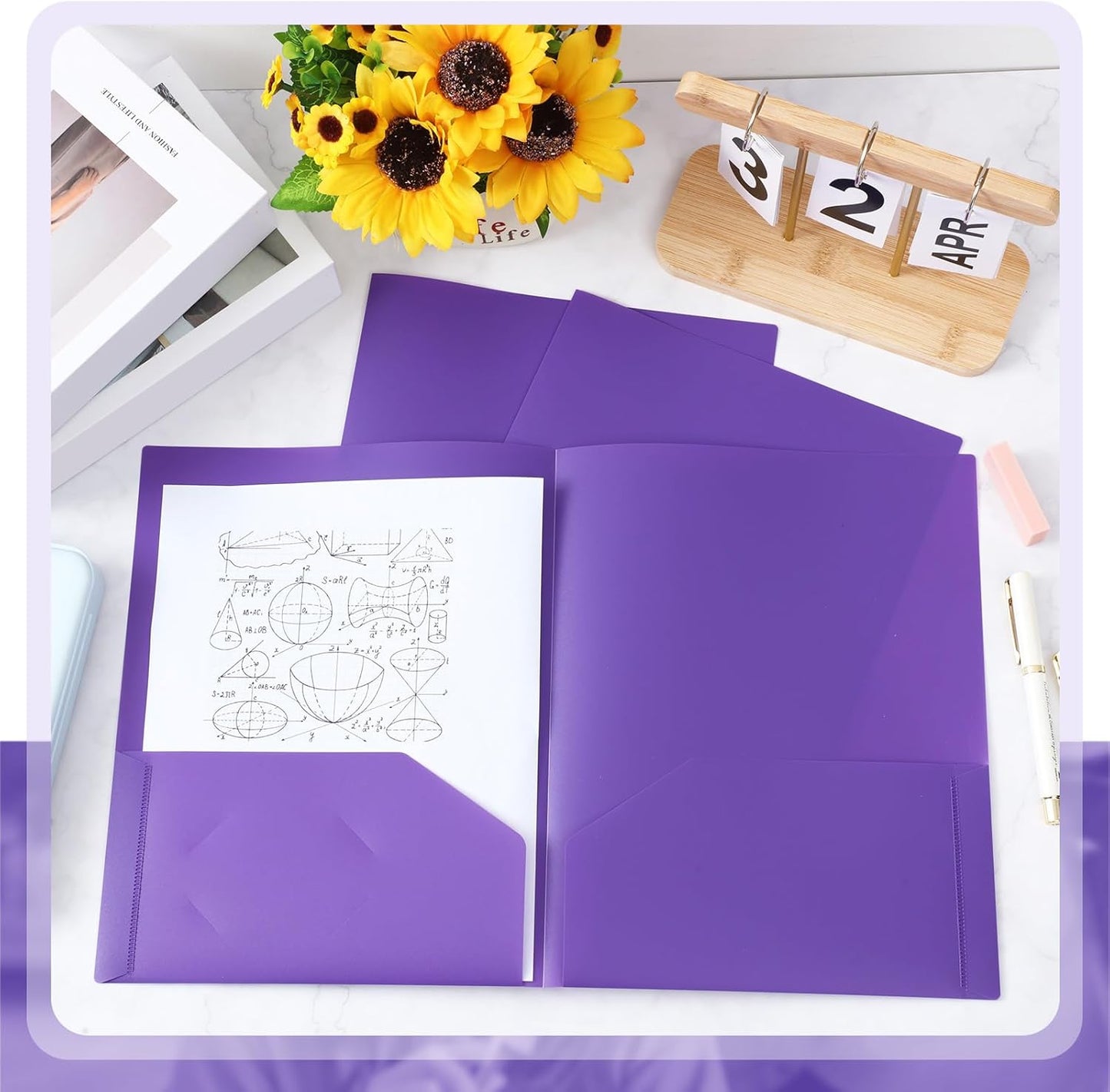 Gueevin 72 Pcs Two Pocket Folders Bulk Plastic File Folder with 2 Pockets Letter Size Paper Heavy Duty Durable Portfolios Case for Home Office School Business 11.61 x 9.45 Inch (Purple)