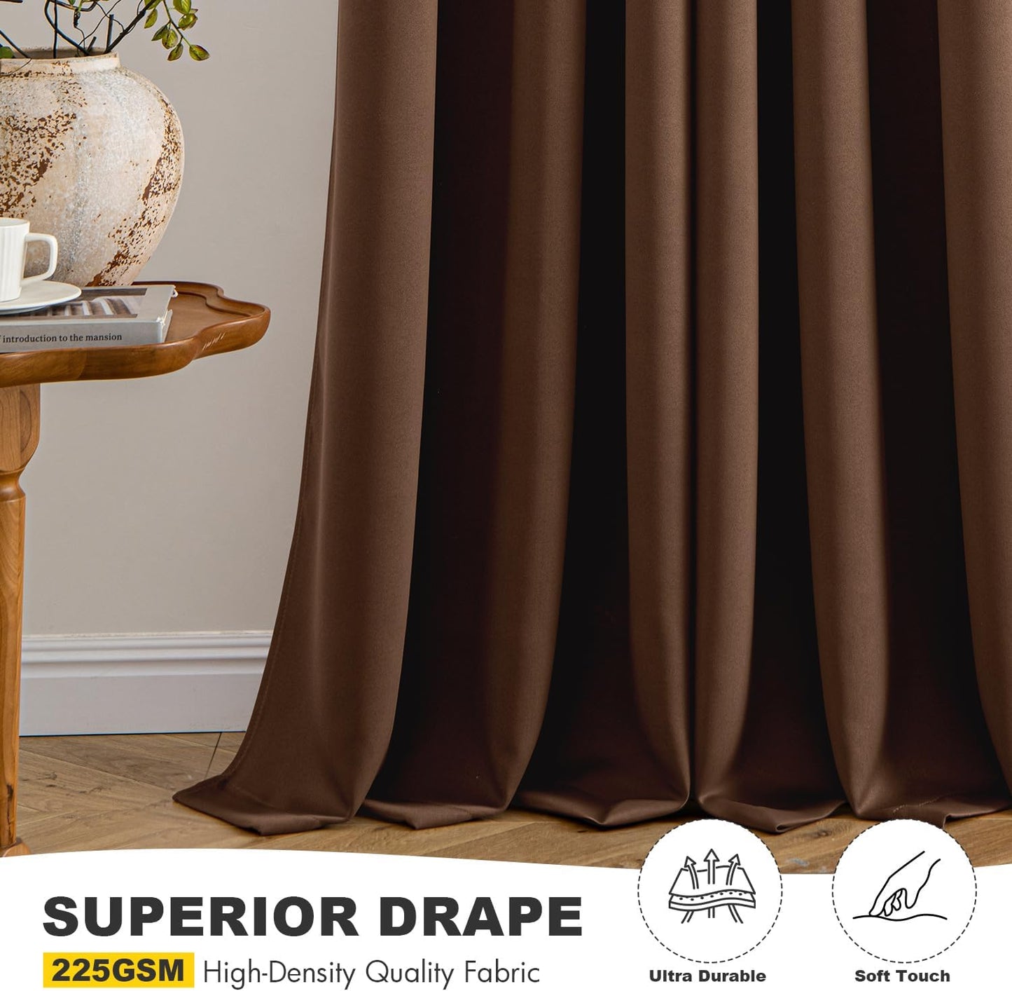 MIULEE Blackout Curtains for Bedroom Living Room 96 Inches Long 2 Panels, Thermal Insulated Room Darkening Drapes Solid Grommet Noise Reduction Light Blocking Window Treatments 40x96 Inch Mocha Brown