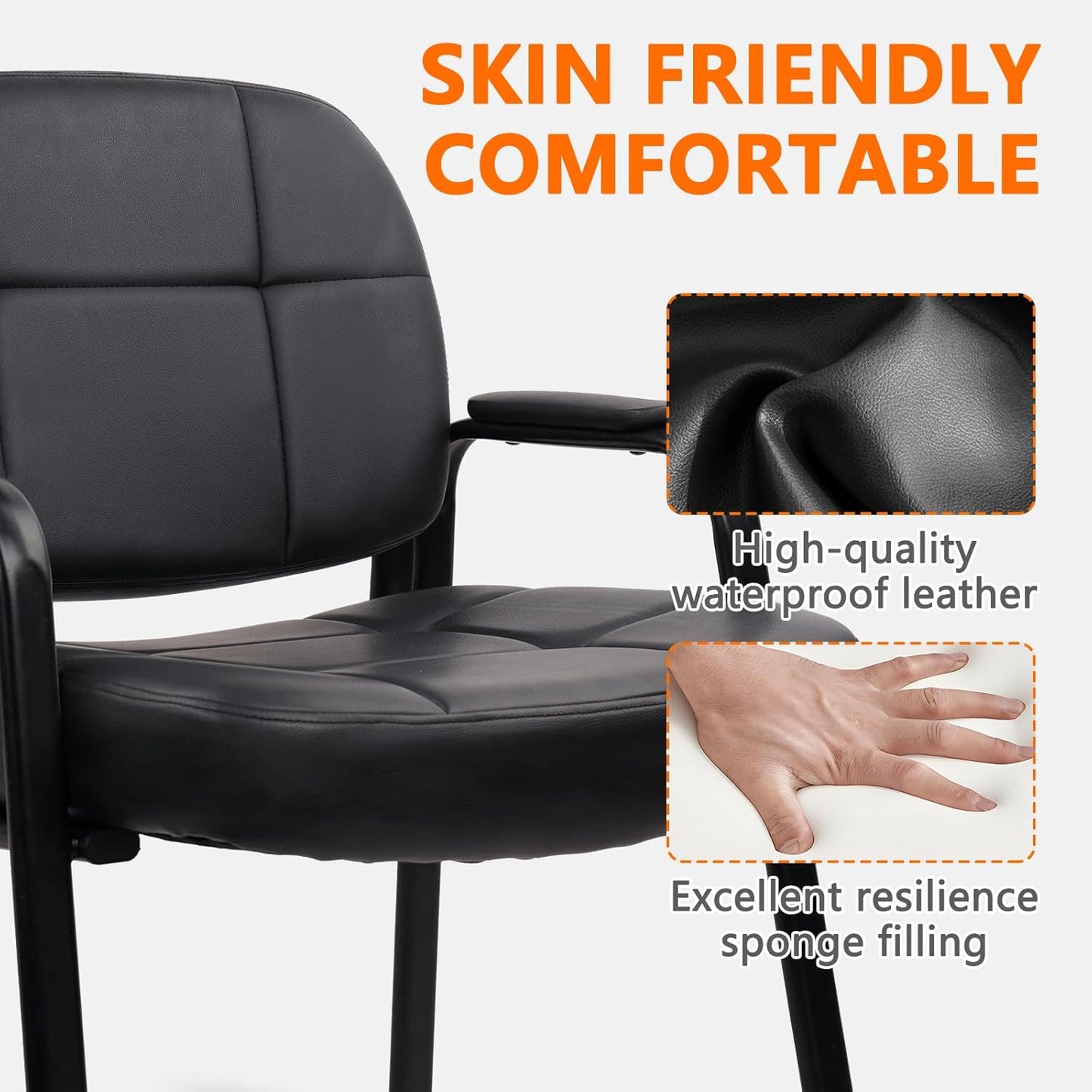 CLATINA Big & Tall 800 lbs Waiting Room Guest Chair, Leather Office Reception Chair No Wheels with Padded Arms for Elderly Home Desk Conference Room Lobby Side Salon Clinic, Black(8 Pack)