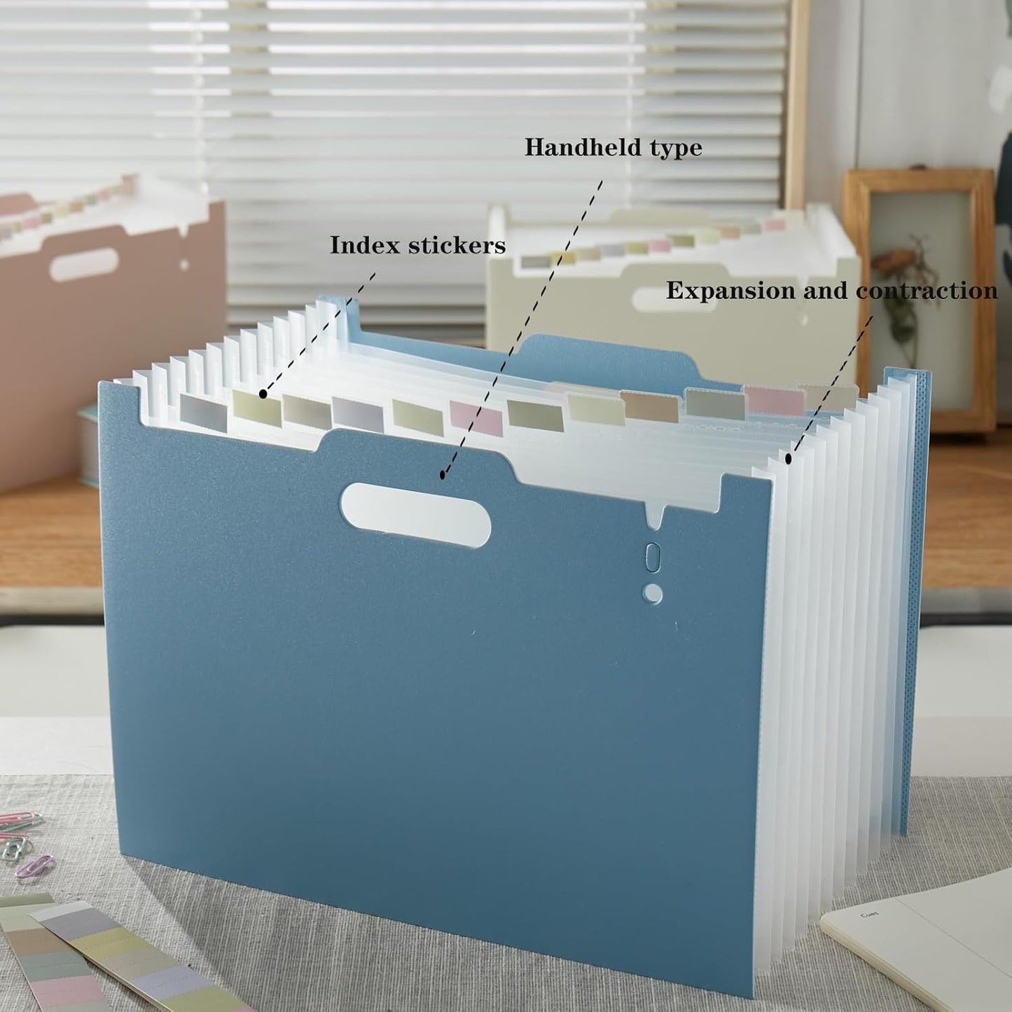 2-Piece Accordion Folder Manager, 12 Grid Expansion Pages, Upright and Open Portable Monthly Bill and Receipt Managers, Color Labels, School, Home, and Office letterhead/A4 Size Green